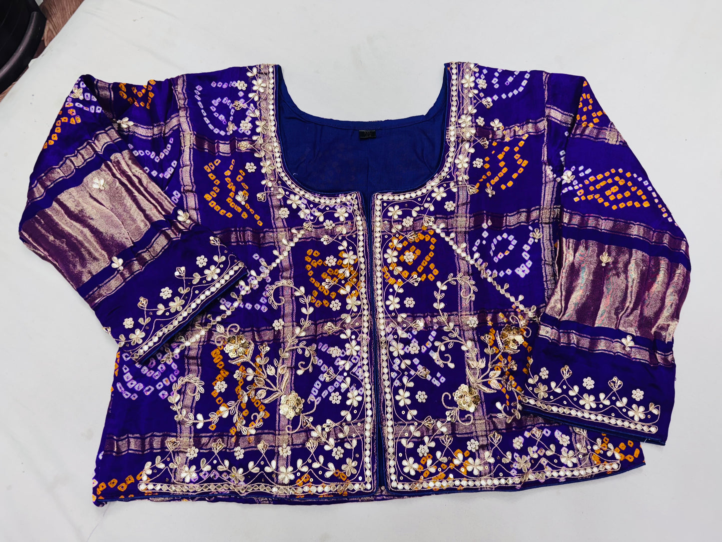 Pure gajji jacket blouse with handwork of marodi and zardosi