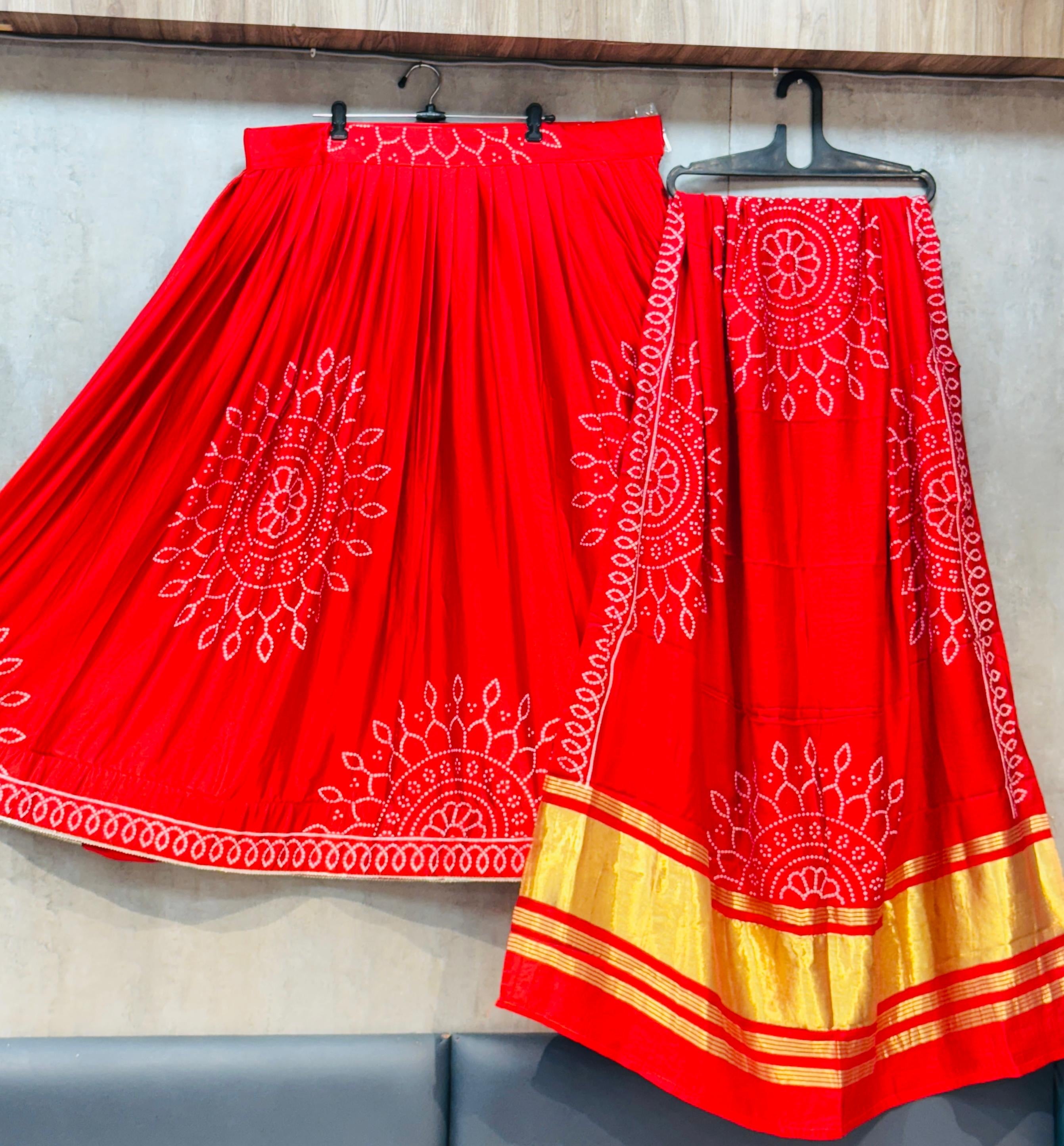 Modal silk lehnga with khadi bhandhej