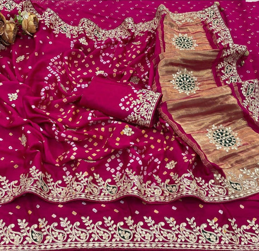 Handbandhej gajji modal saree with gotawork