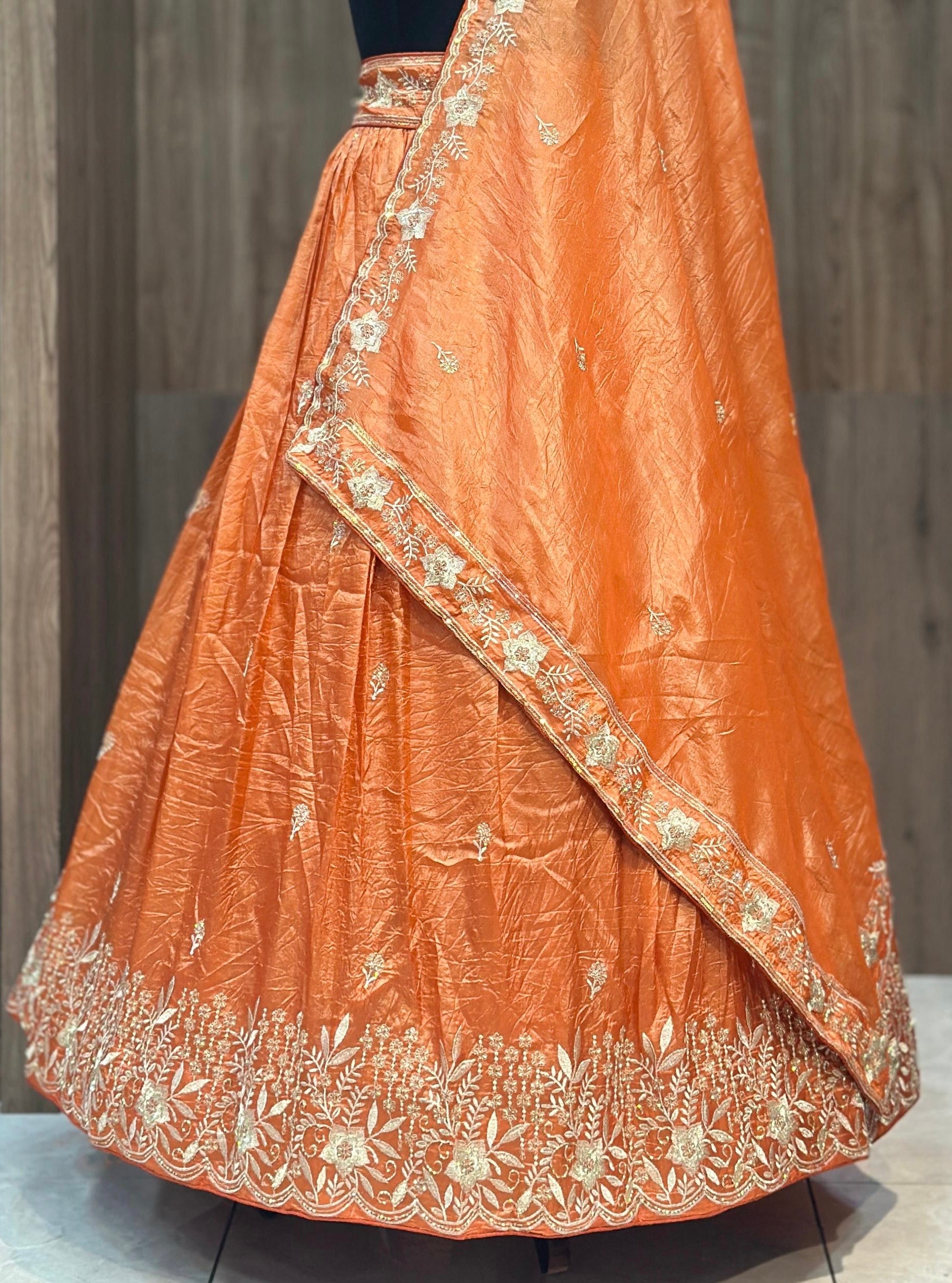 Crush fabric lehnga with sequins and khatli work