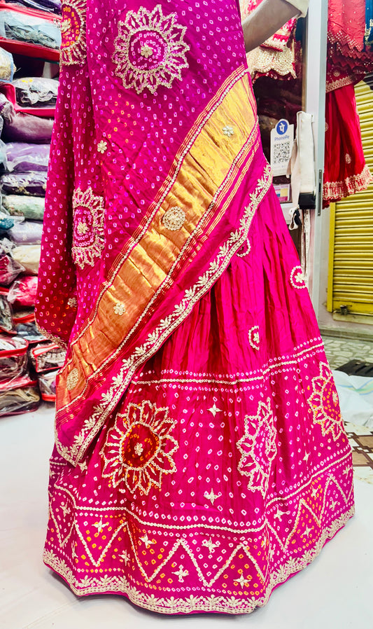 Pure Gajji silk lehnga with highlighting of marodi and gottapatti work