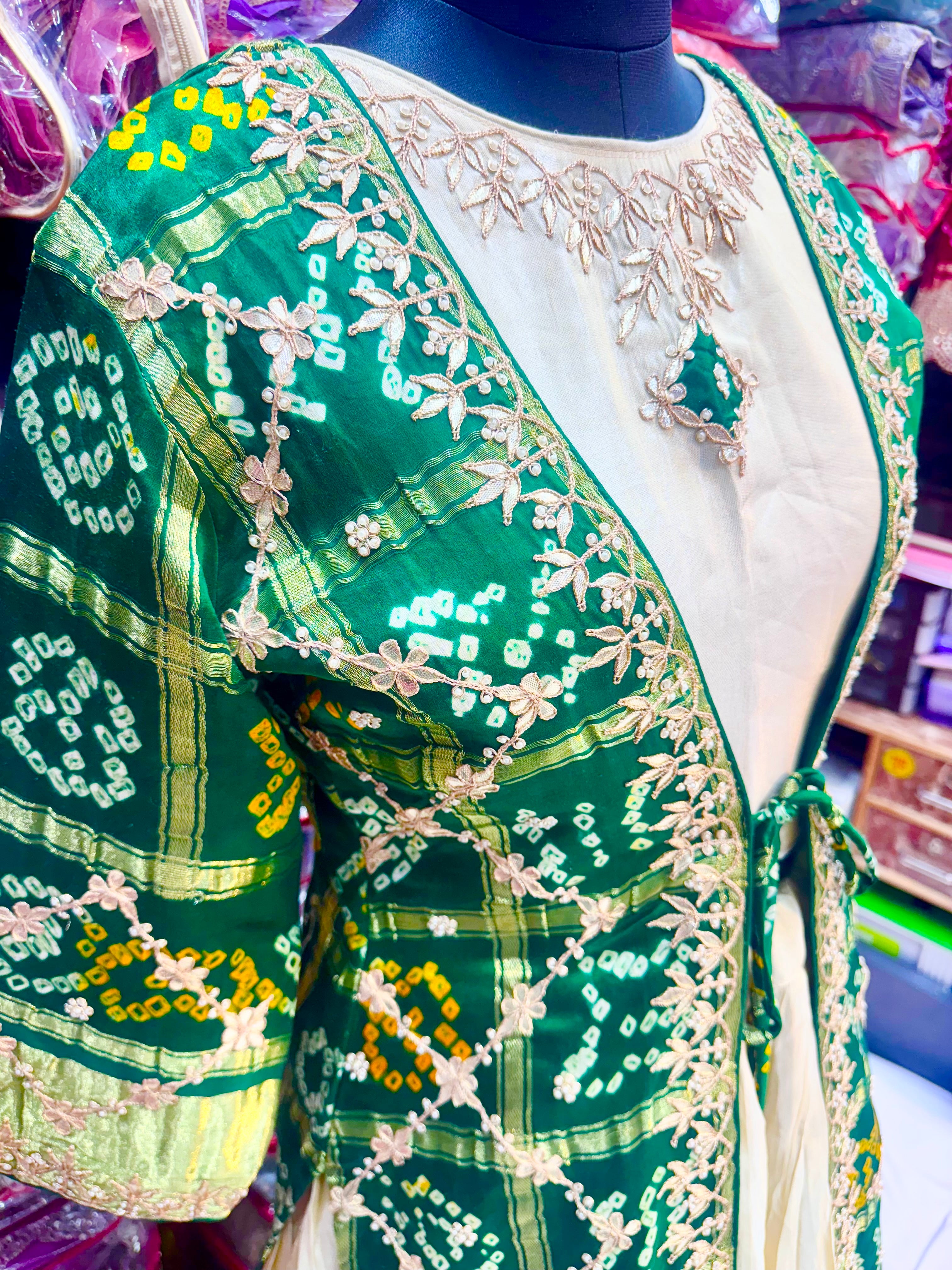 Pure gajji shrug with blouse and lehnga