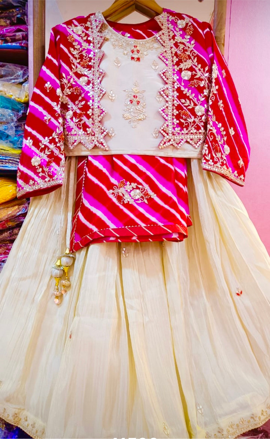 Hand Lehriya jacket lehnga with marodi work