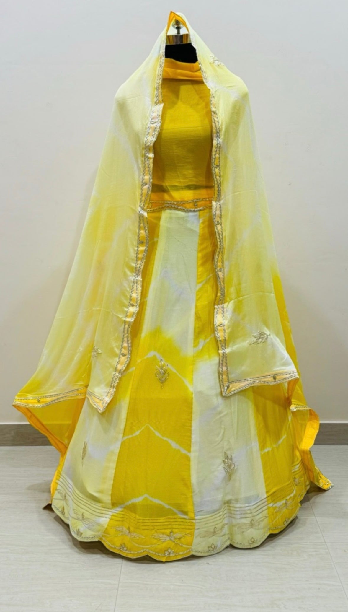 Chinon fabric lehnga with kachi gota patti work