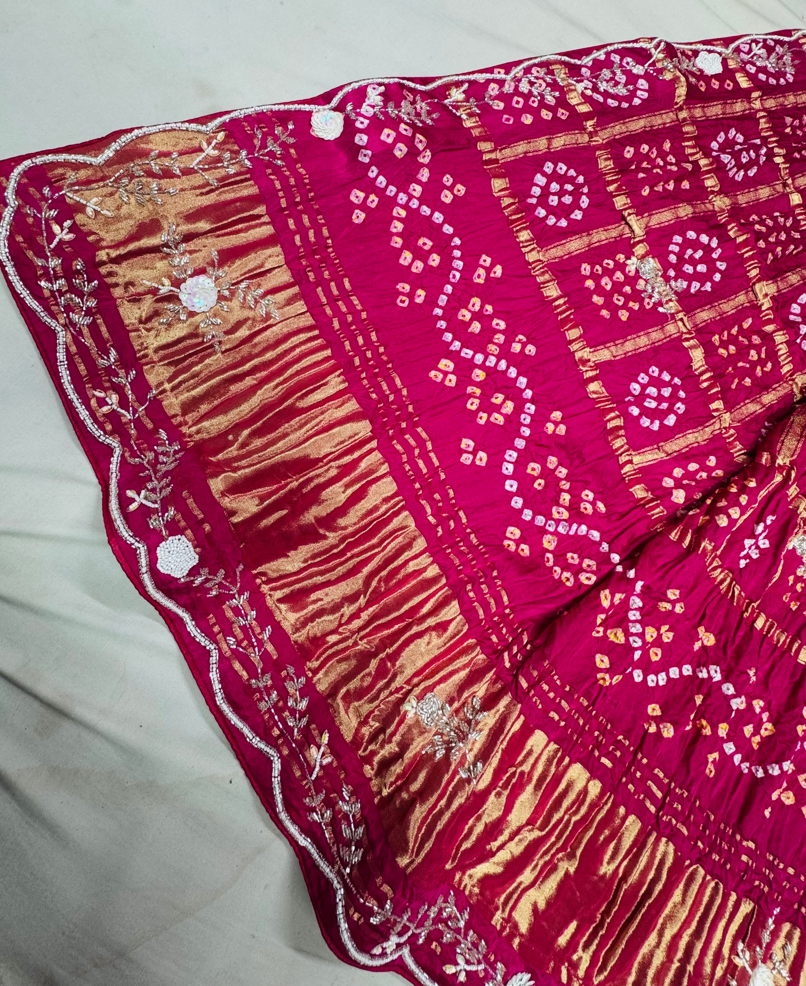Rani color Modal Gajjisilk Ghadchola dupatta with handwork