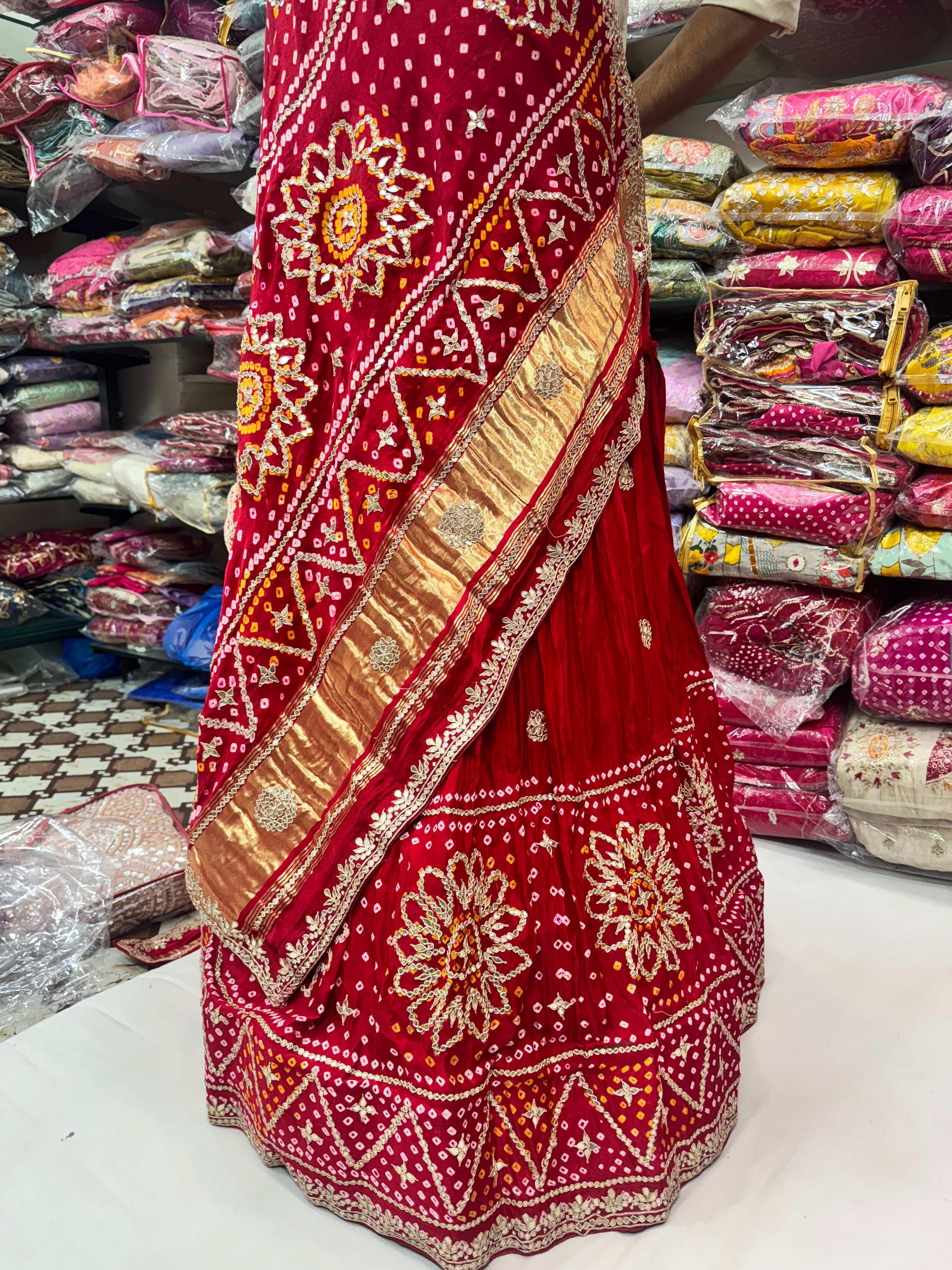 Pure Gajji silk lehnga with highlighting of marodi and gottapatti work