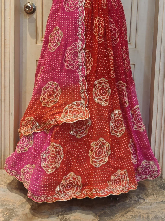 Multi colored Khadi bhandhej Lehnga