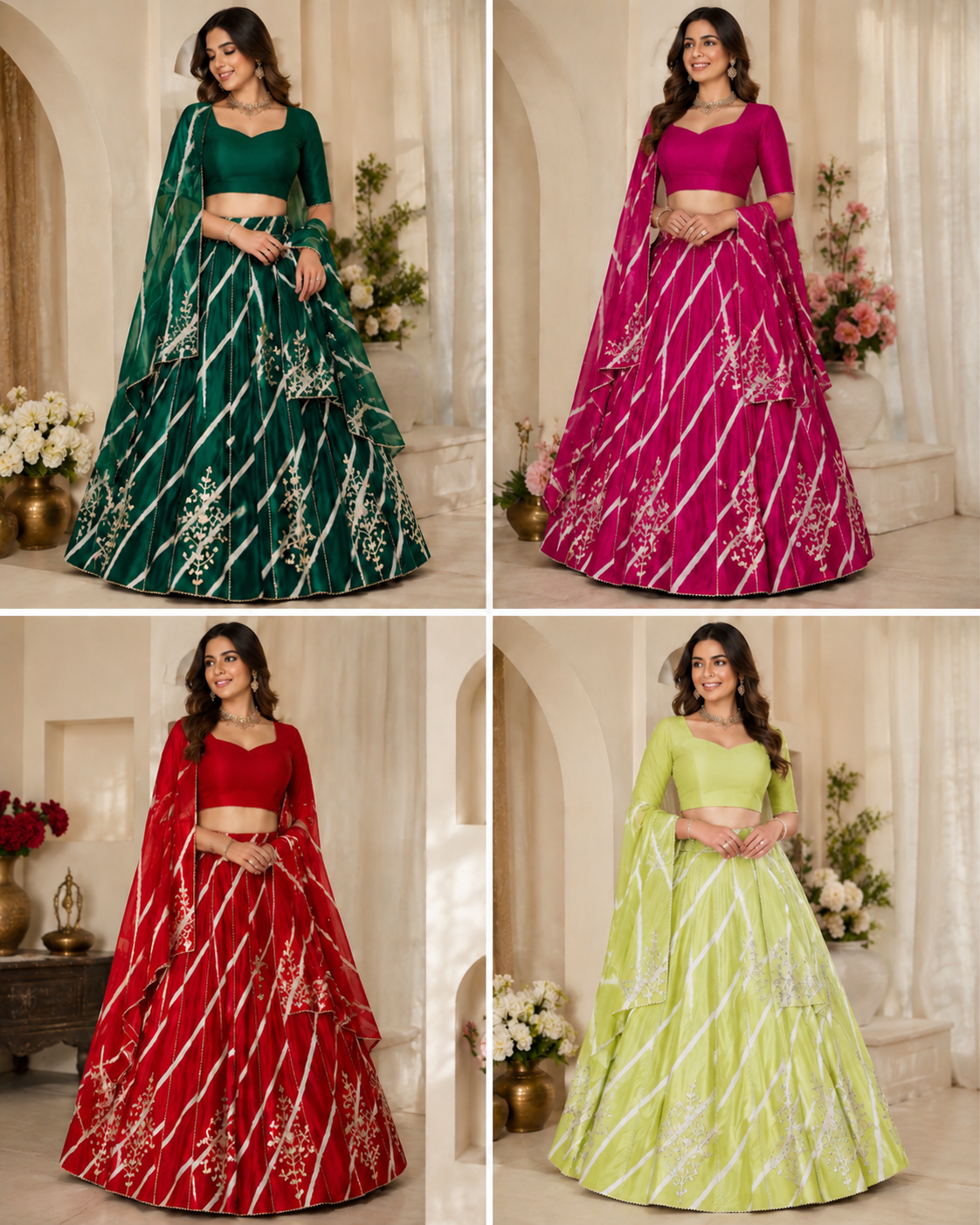 Lehriya lehngas with sikhiya gota work on chinon fabric
