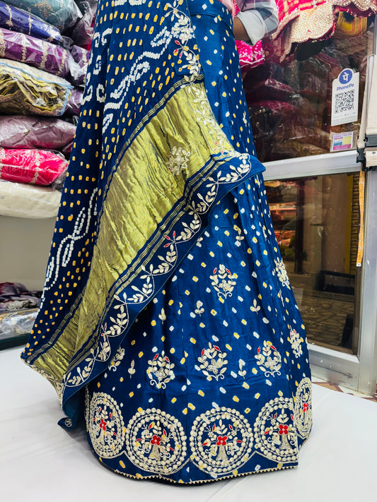 Modal Gajji silk bhandhej lehnga with handwork