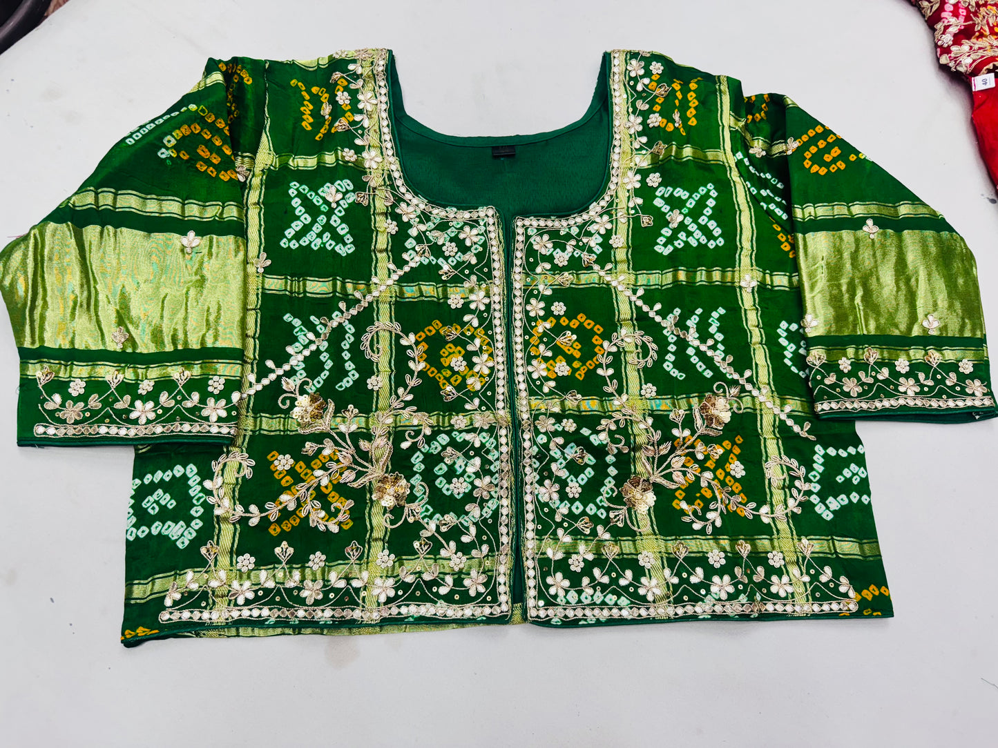 Pure gajji jacket blouse with handwork of marodi and zardosi