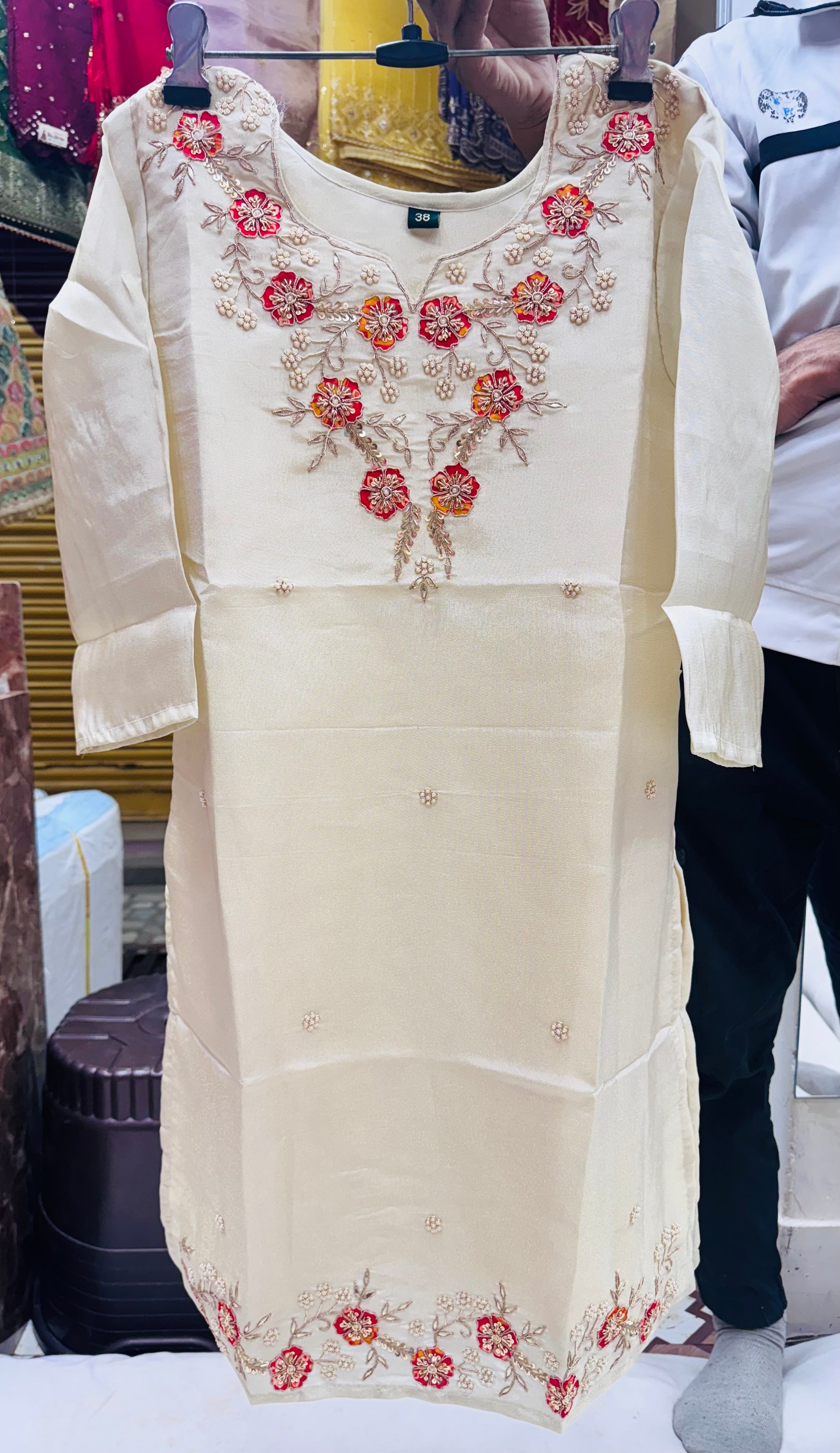 Pure tissue Kurtis with gajji patch work