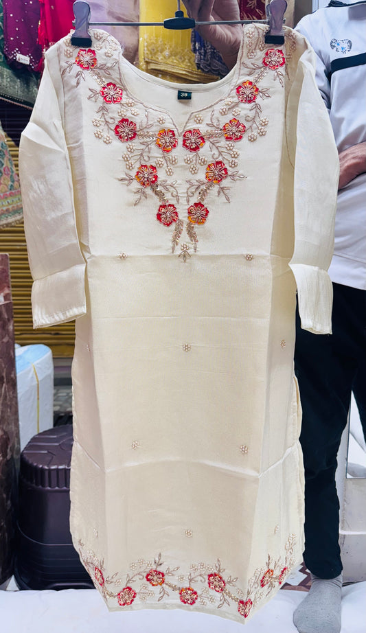 Pure tissue Kurtis with gajji patch work