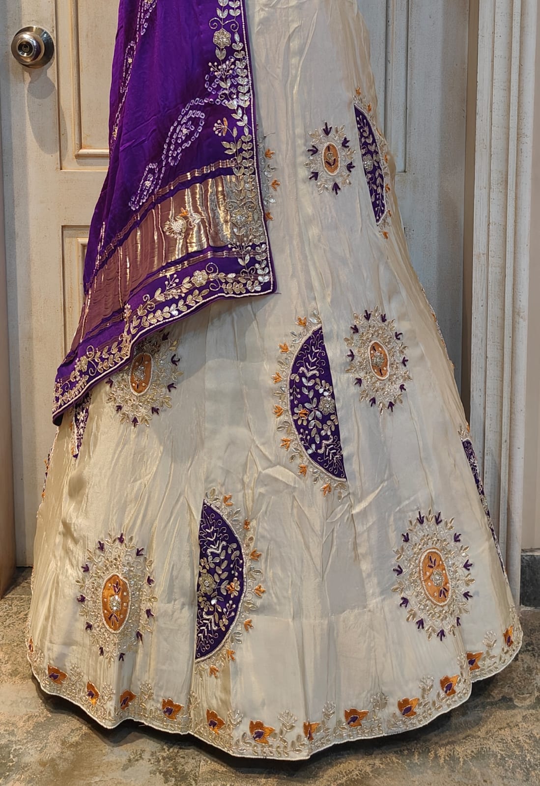 Pure Tissue lehnga with zardosi handwork and cut patchwork with pure gajji dupatta
