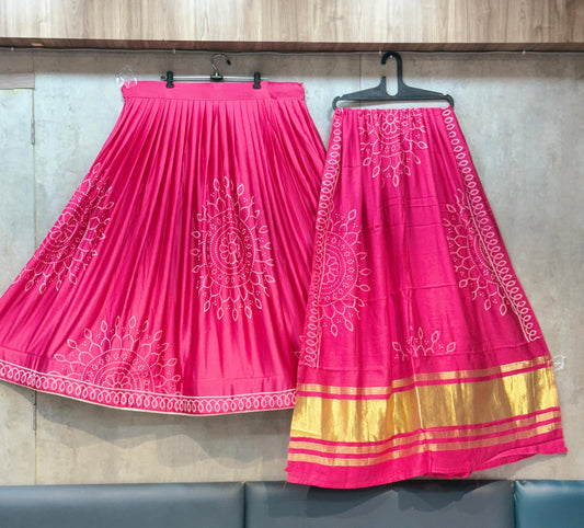 Modal silk lehnga with khadi bhandhej