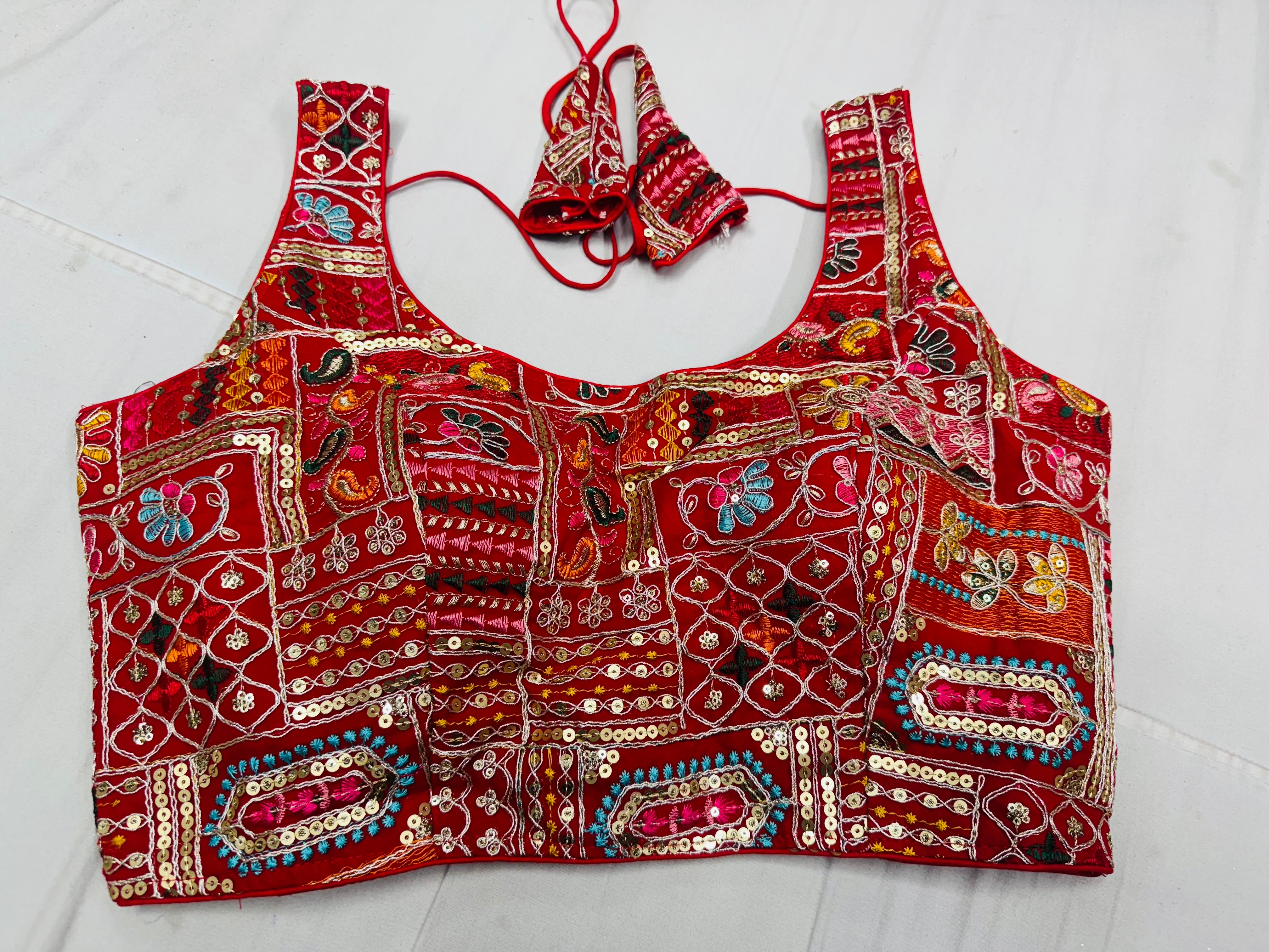 Multicoloured Embroidery and coding work blouse with elbow sleeves