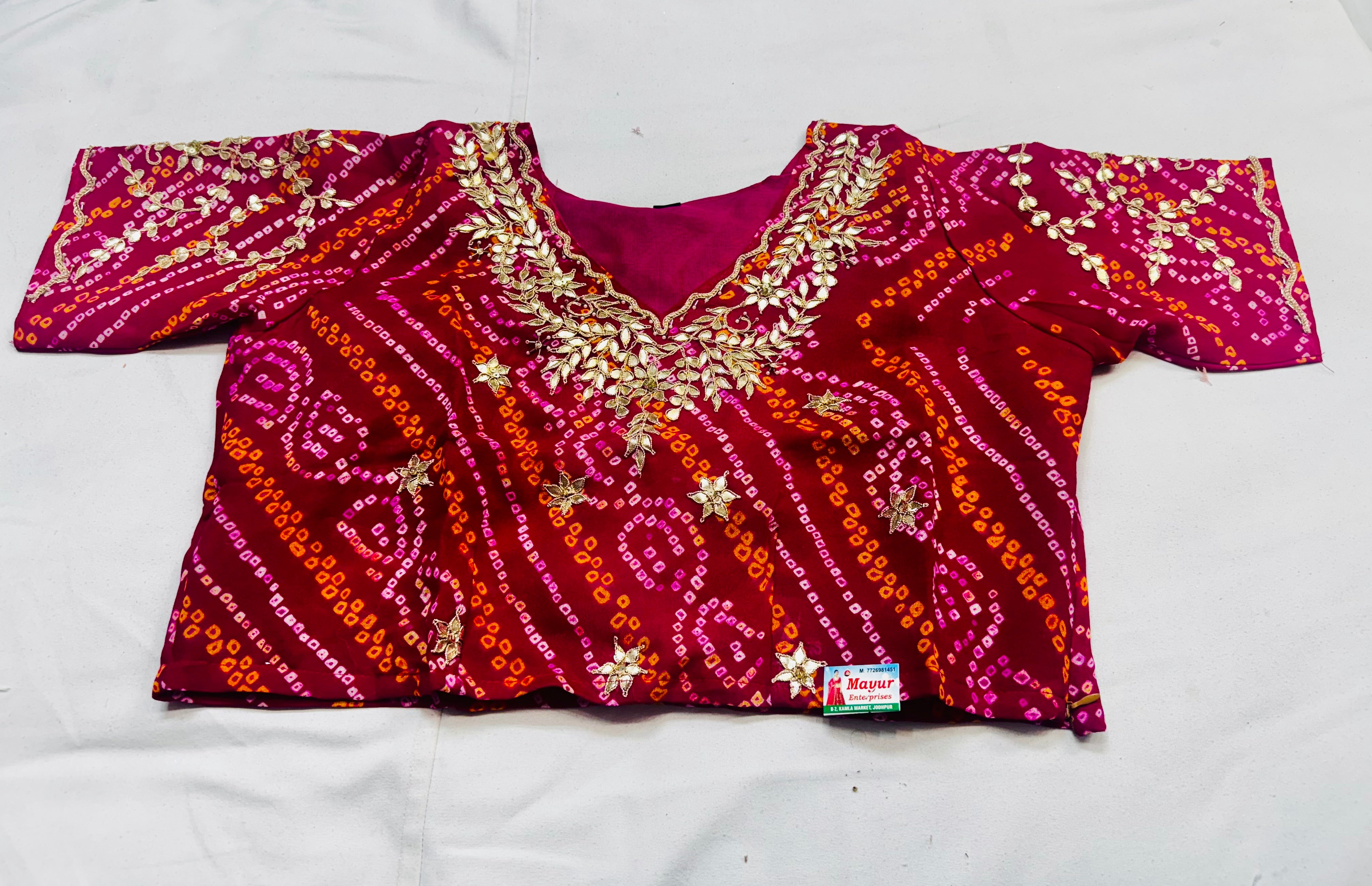 Pure Ojariya hand Bhandhej blouse stitched