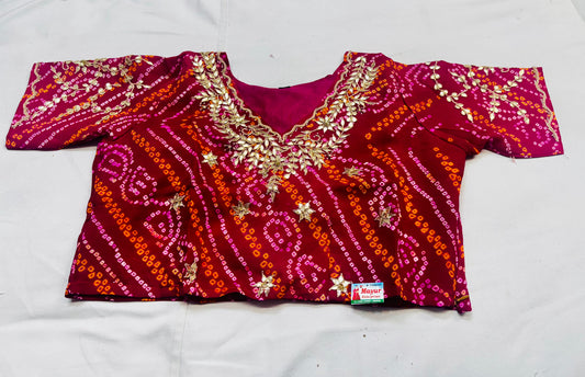 Pure Ojariya hand Bhandhej blouse stitched