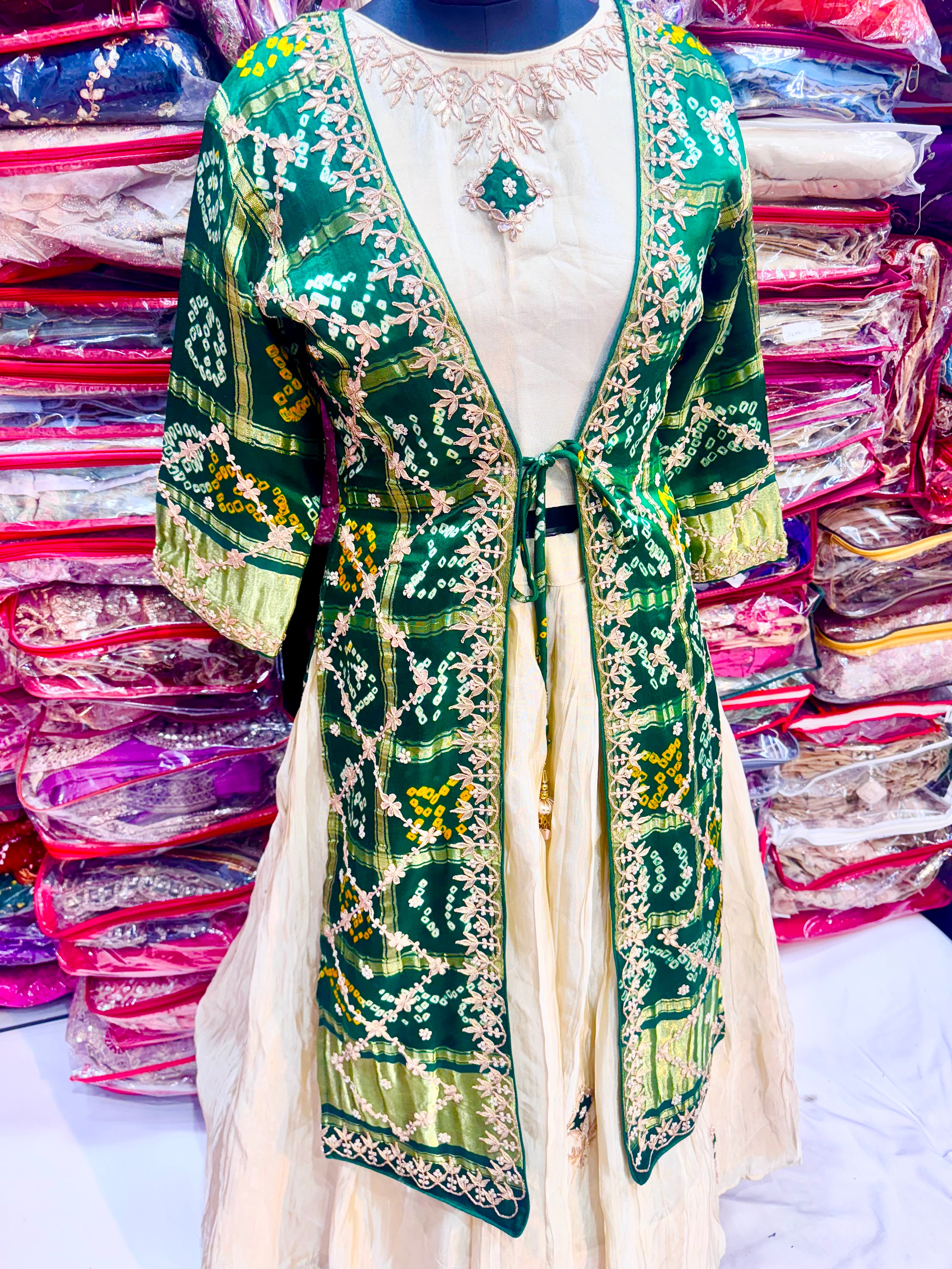 Pure gajji shrug with blouse and lehnga