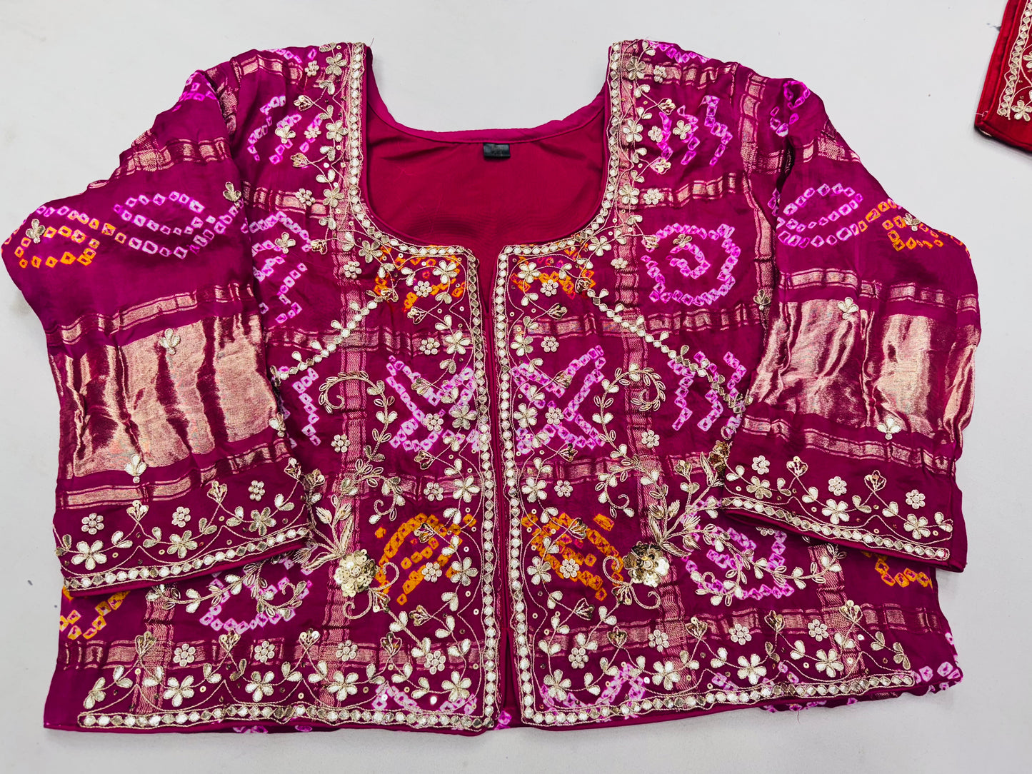 Pure gajji jacket blouse with handwork of marodi and zardosi