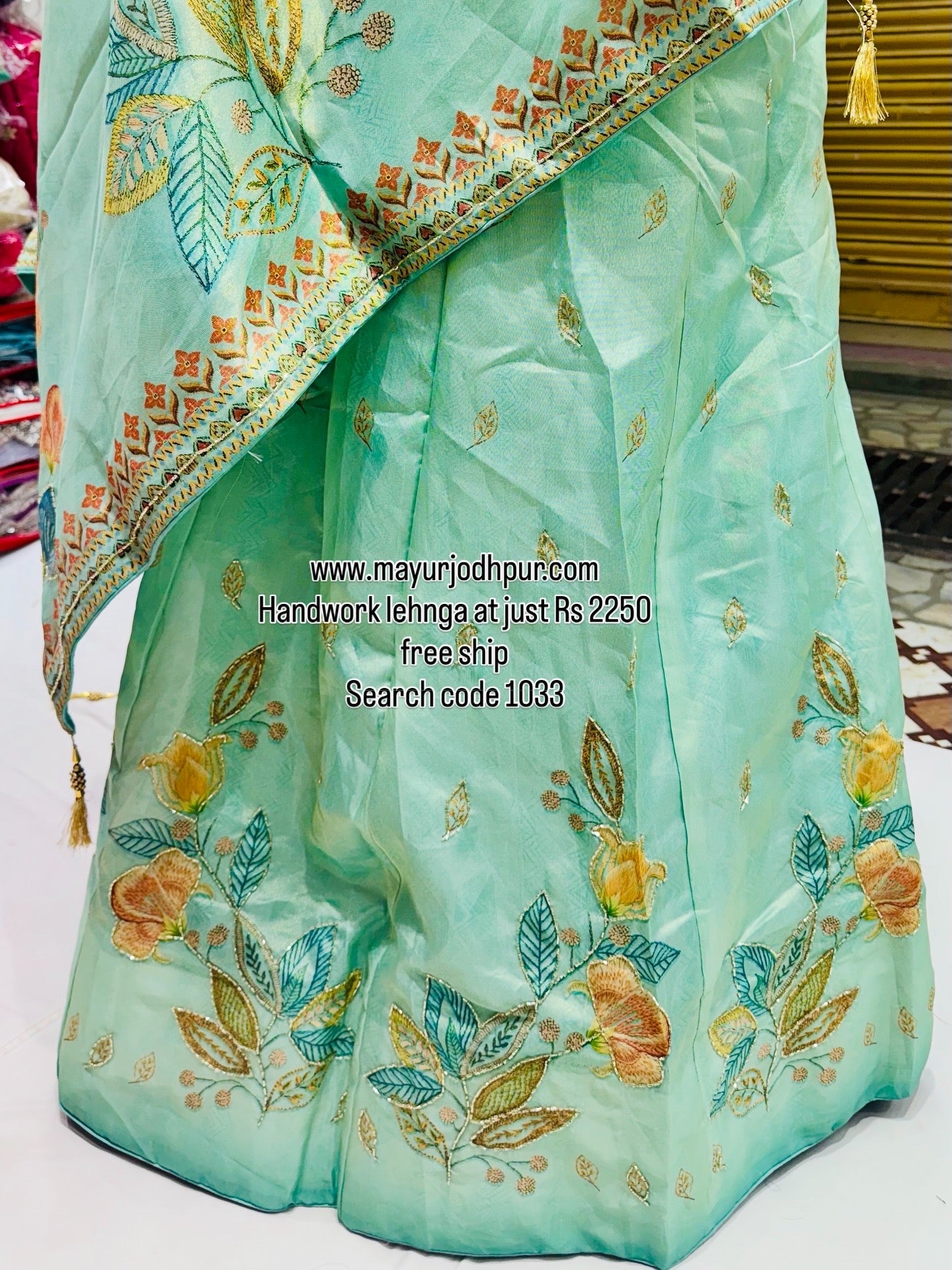 Handwork lehnga with floral highlighting