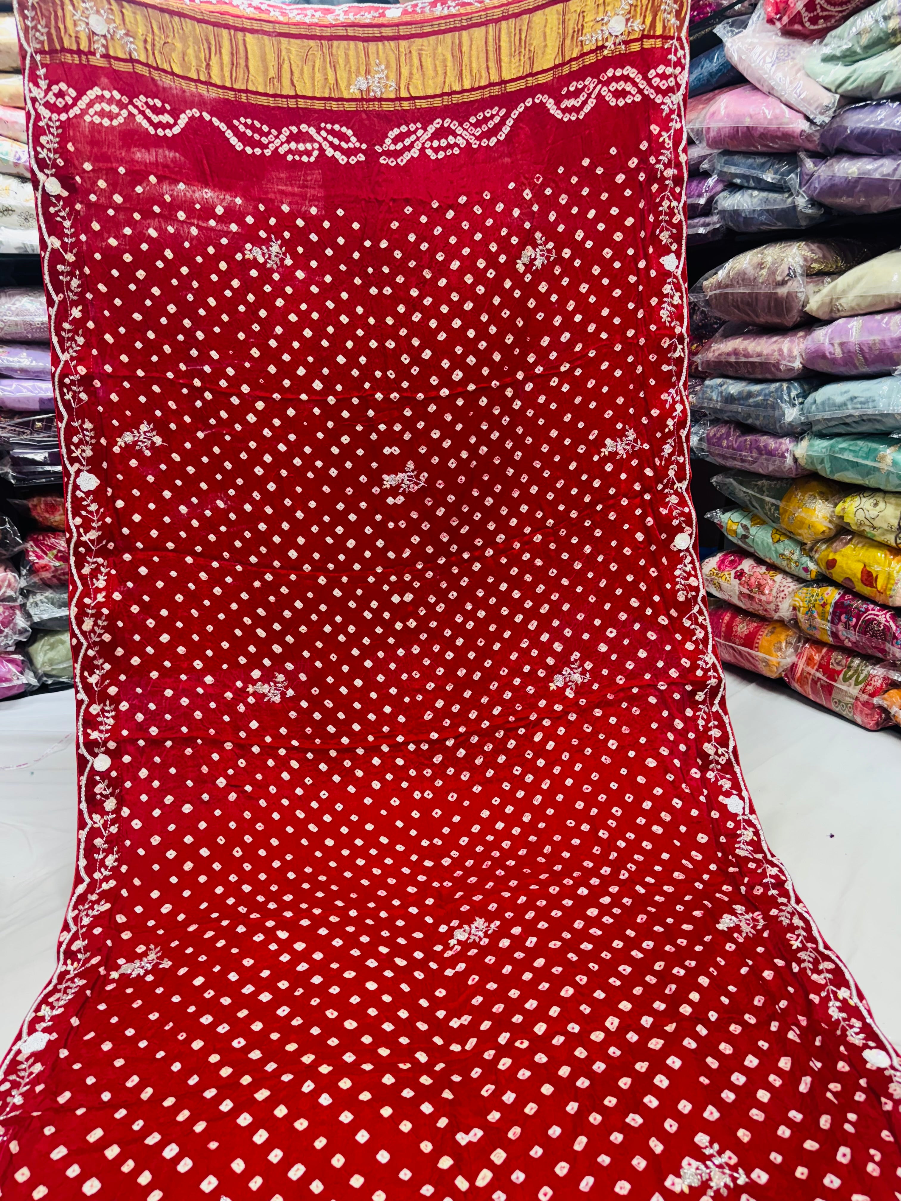 Red color Modal dani bandhej dupatta with handwork