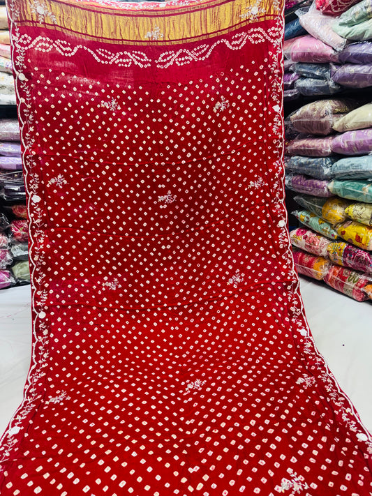 Red color Modal dani bandhej dupatta with handwork