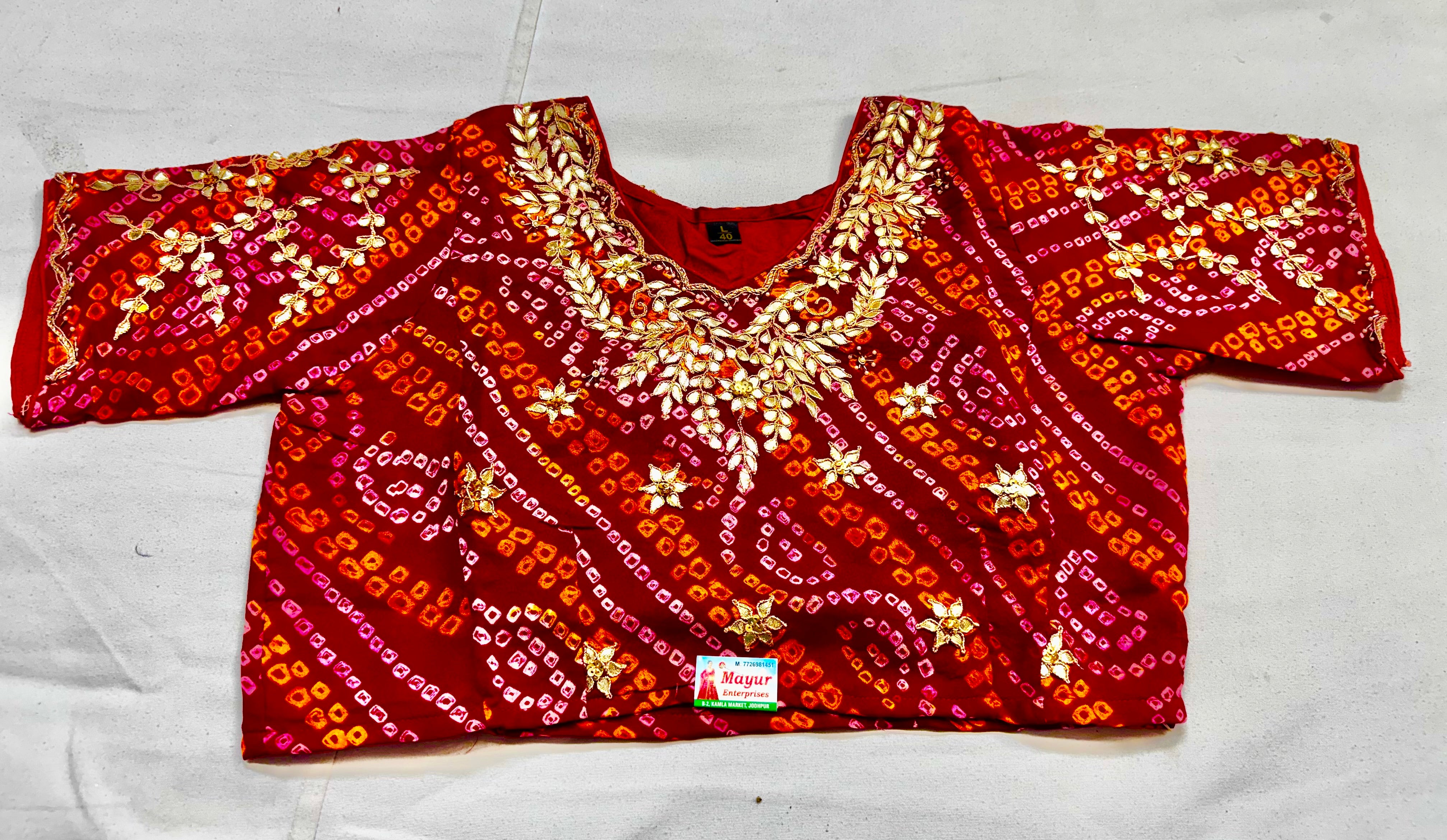 Pure Ojariya hand Bhandhej blouse stitched