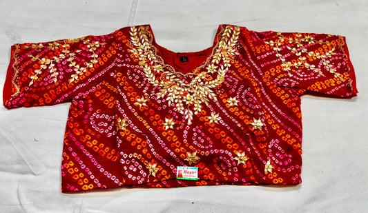 Pure Ojariya hand Bhandhej blouse stitched