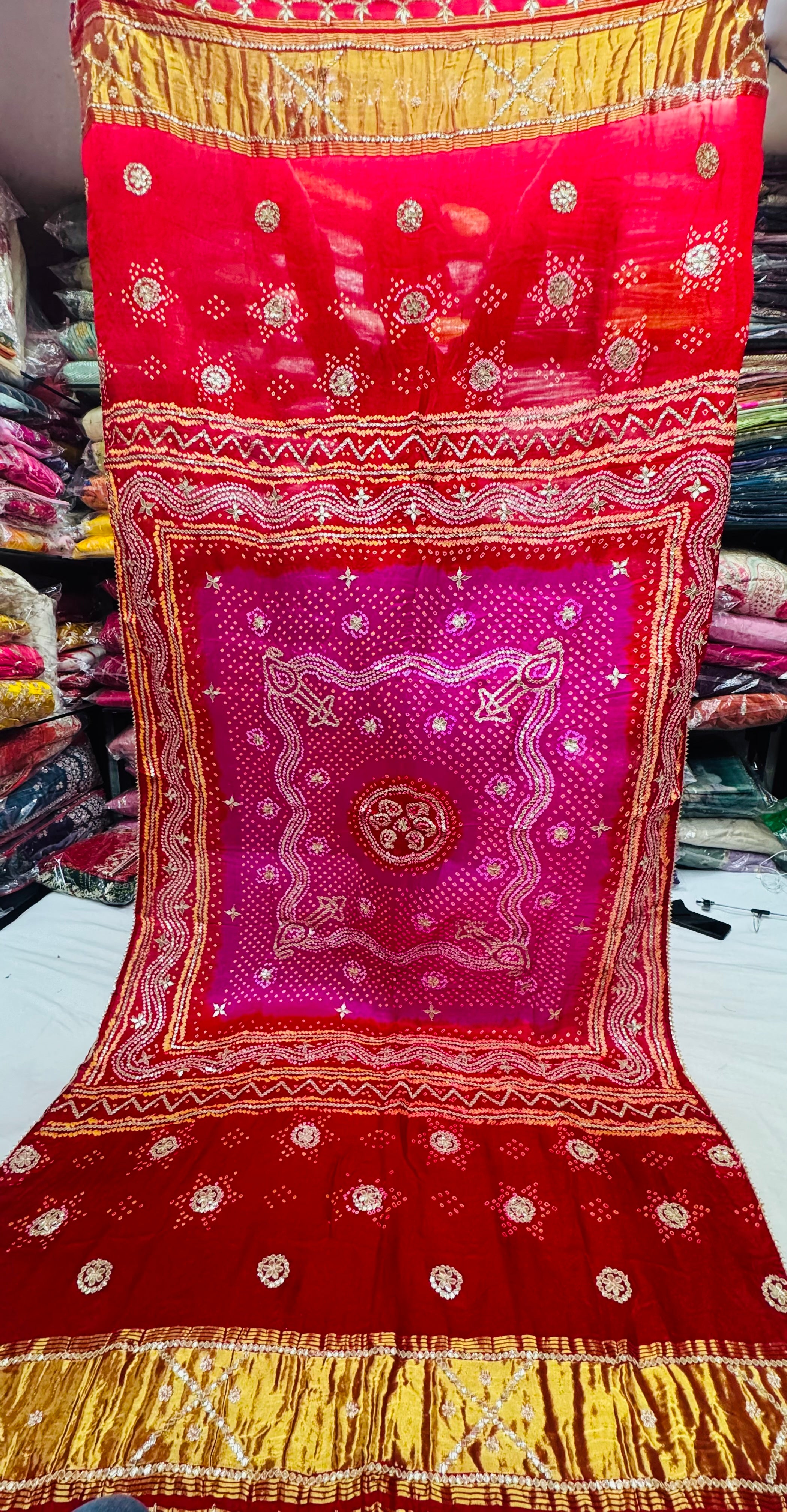 Chandrokhni pure gajji silk handwork dupatta Red Rani color