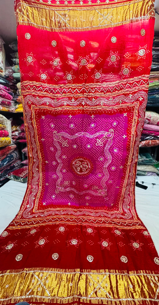 Chandrokhni pure gajji silk handwork dupatta Red Rani color
