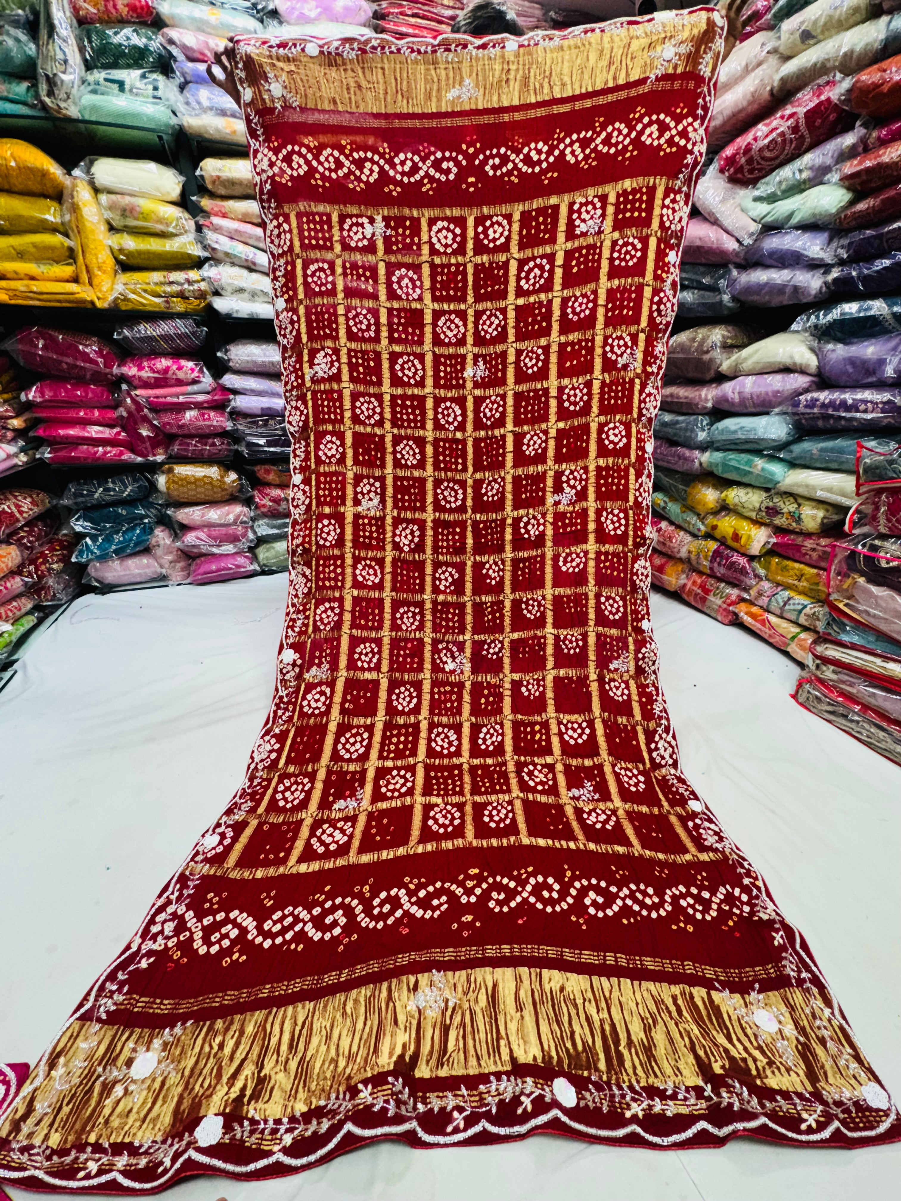 Red color Modal Gajjisilk Ghadchola dupatta with handwork