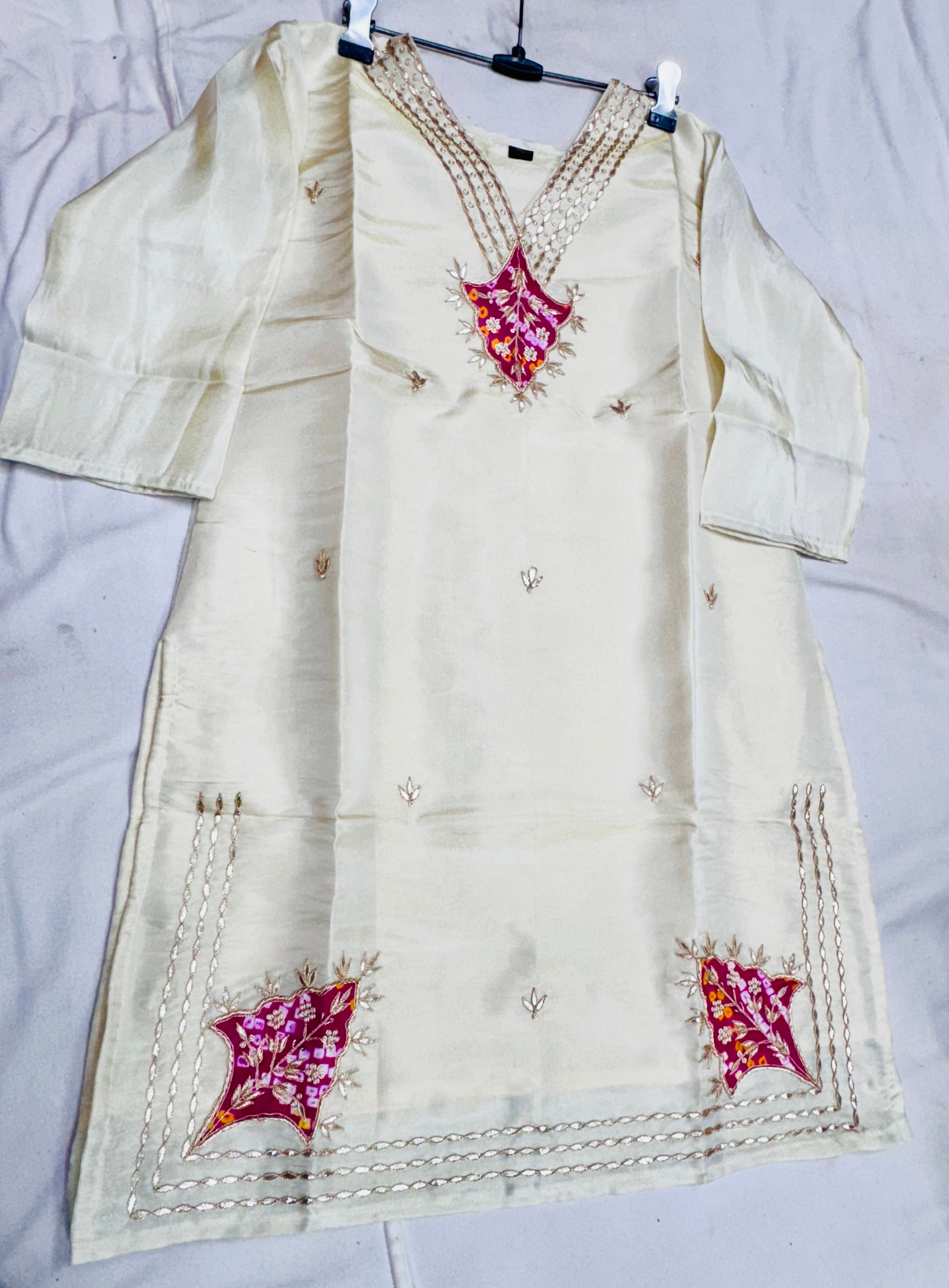 Pure tissue Kurtis with gajji patch work