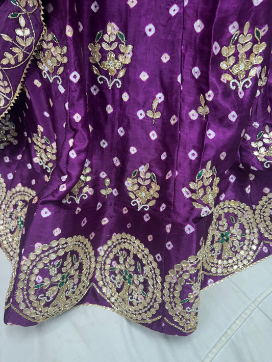 Modal Gajji silk bhandhej lehnga with handwork