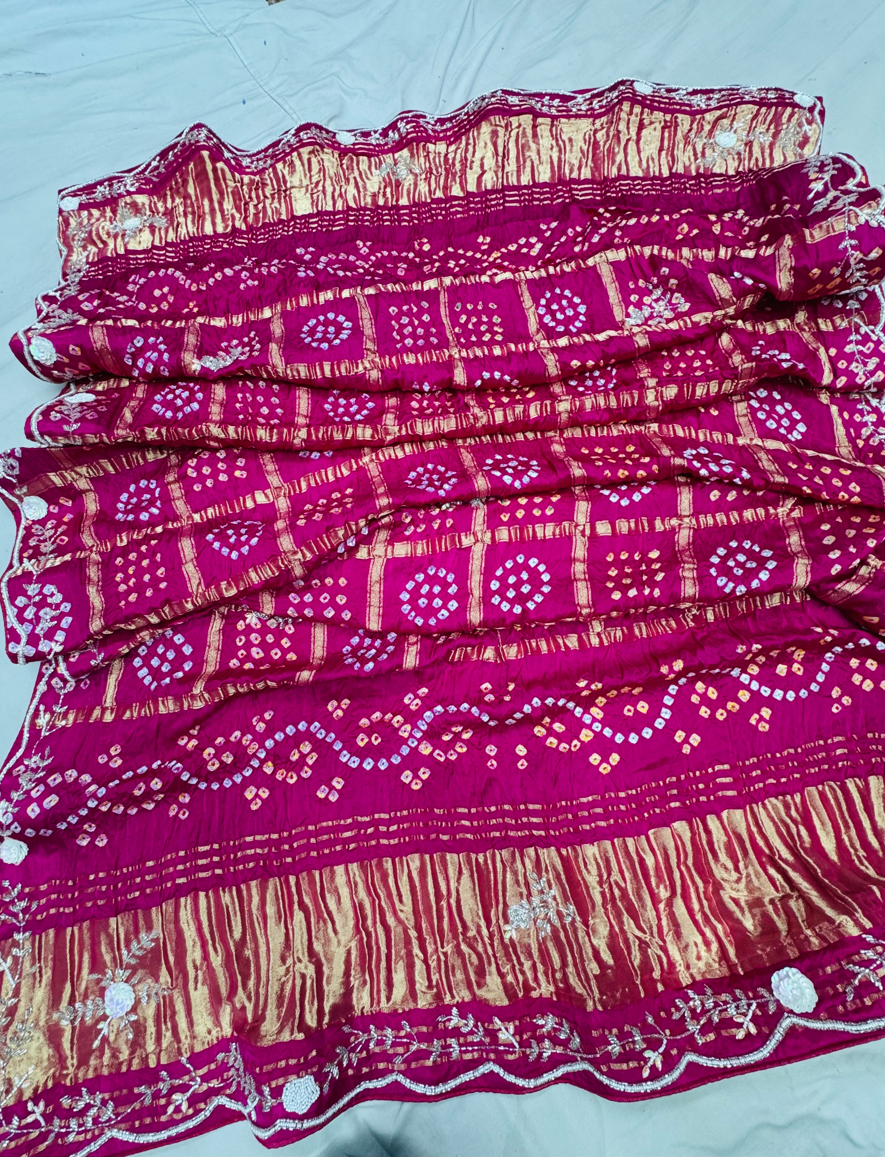 Rani color Modal Gajjisilk Ghadchola dupatta with handwork