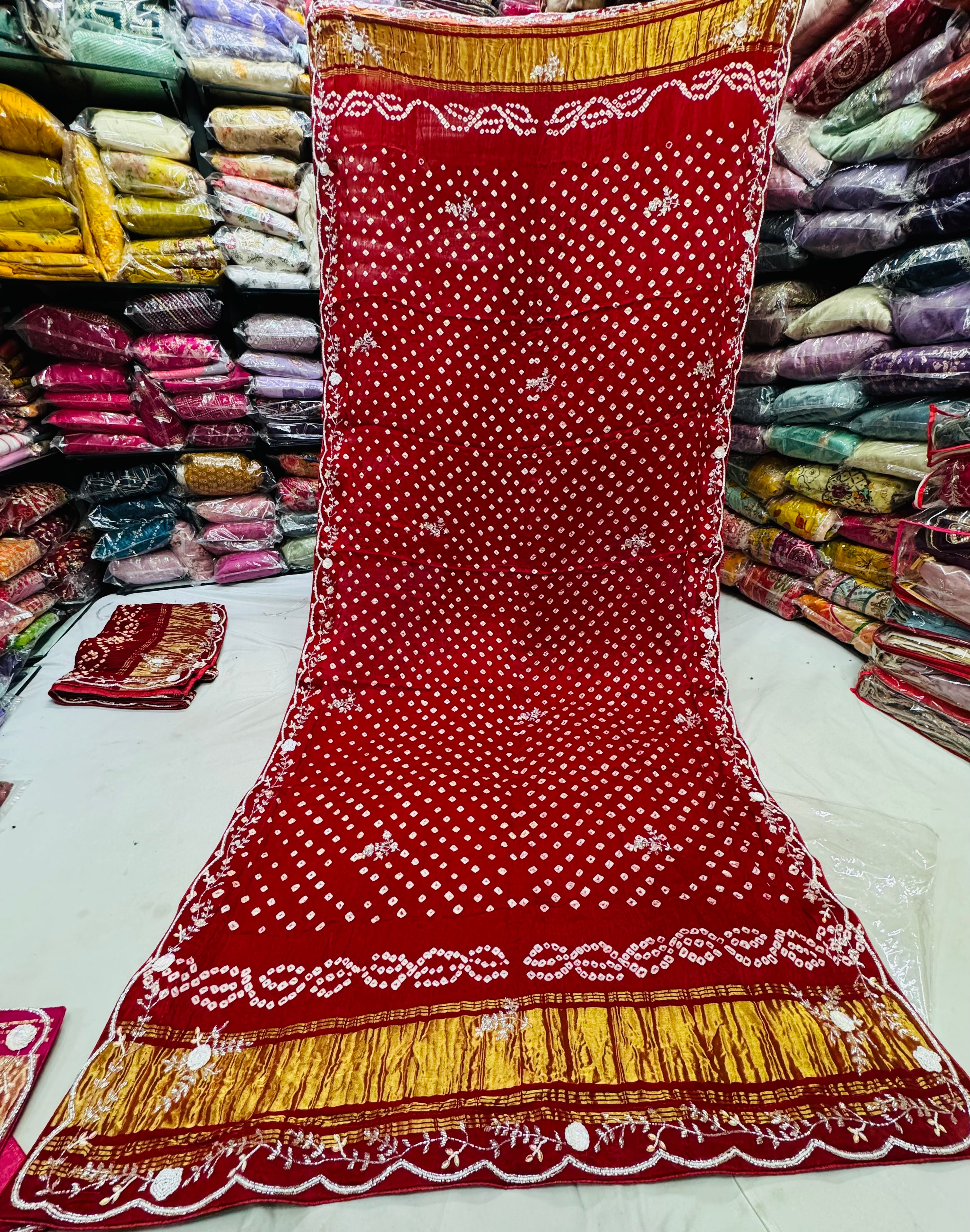Red color Modal dani bandhej dupatta with handwork