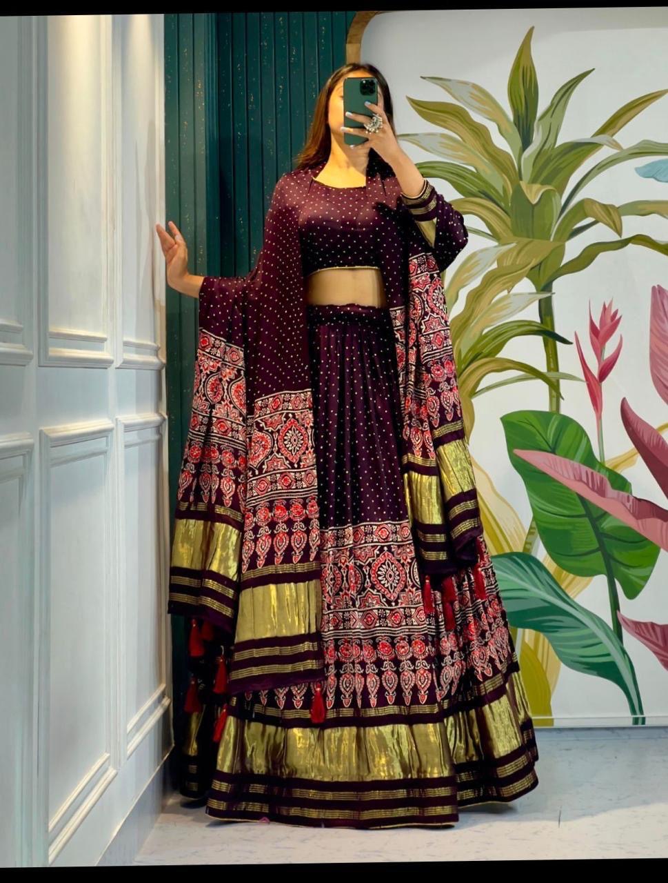 Gajji silk Ajrakh lehnga