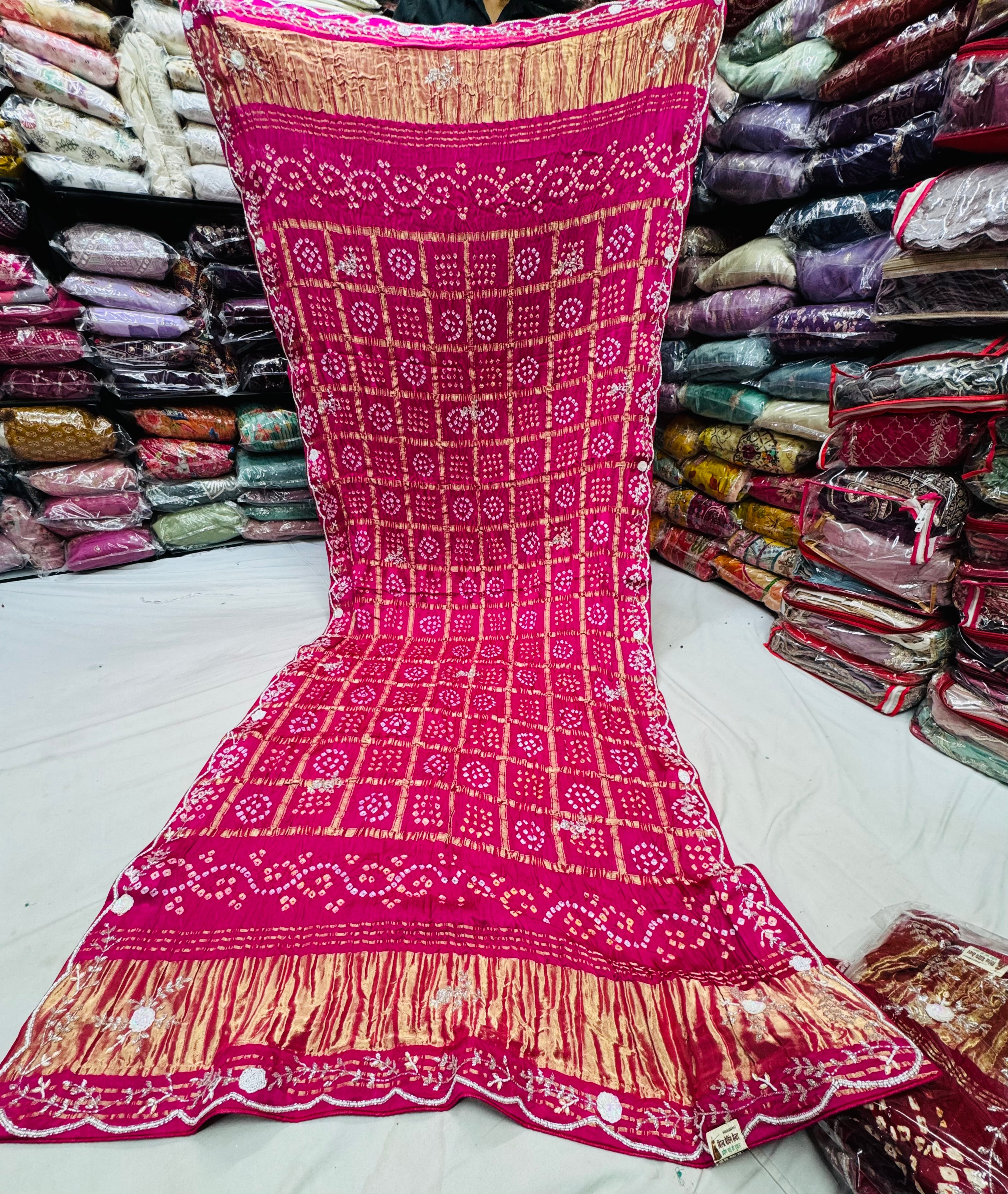 Rani color Modal Gajjisilk Ghadchola dupatta with handwork