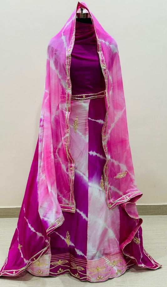 Chinon fabric lehnga with kachi gota patti work