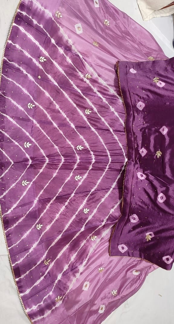 Chinon fabric handwork lehnga having bandhej lehriya