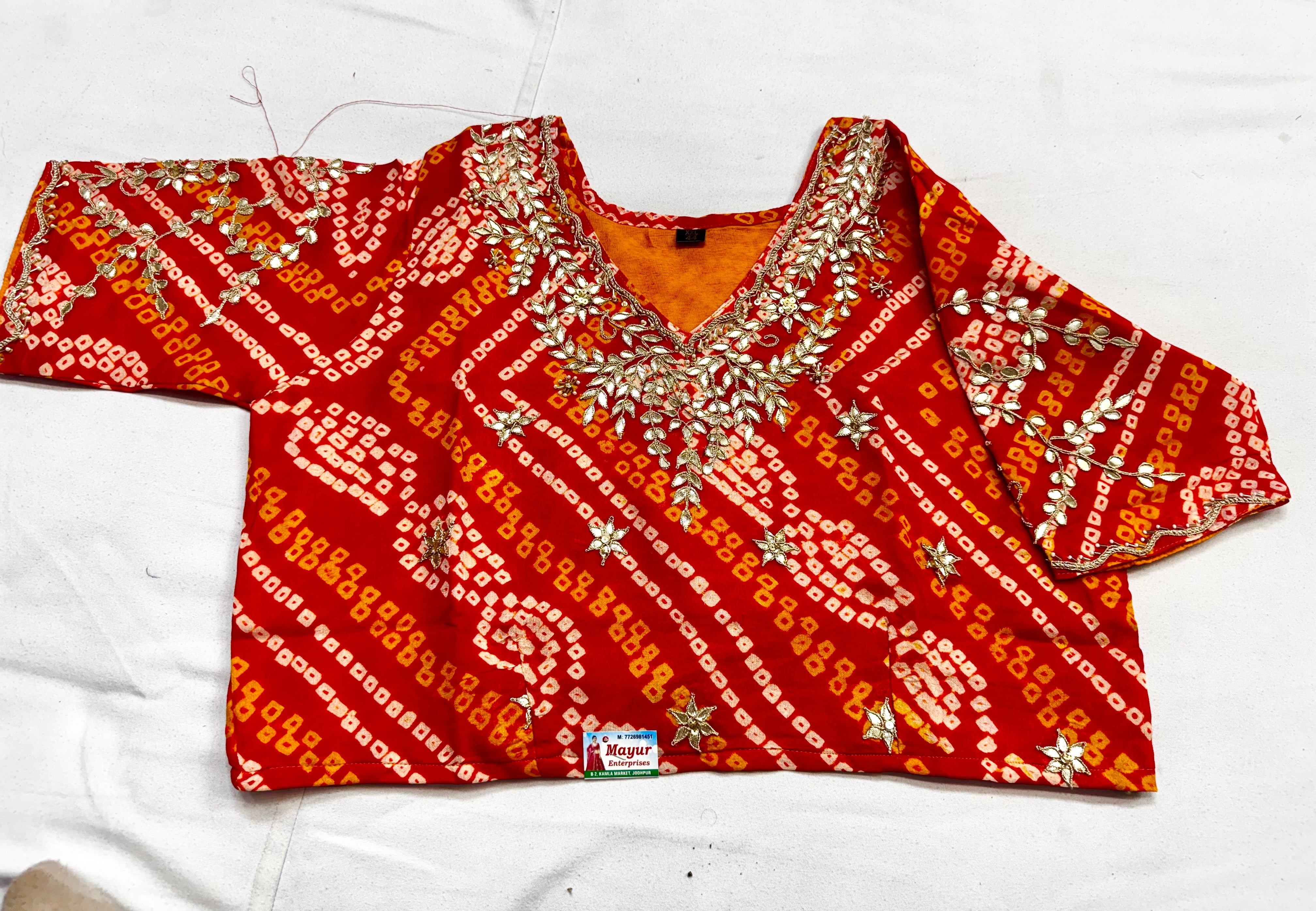 Pure Ojariya hand Bhandhej blouse stitched