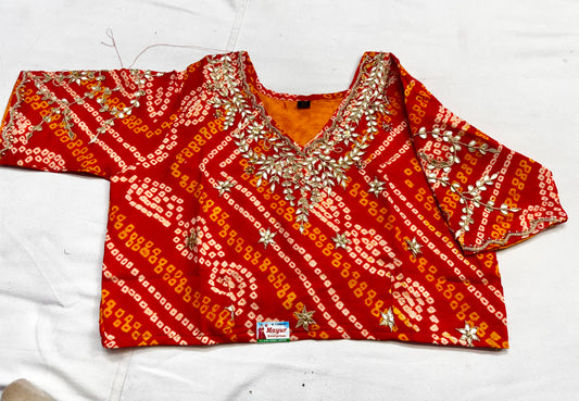 Pure Ojariya hand Bhandhej blouse stitched