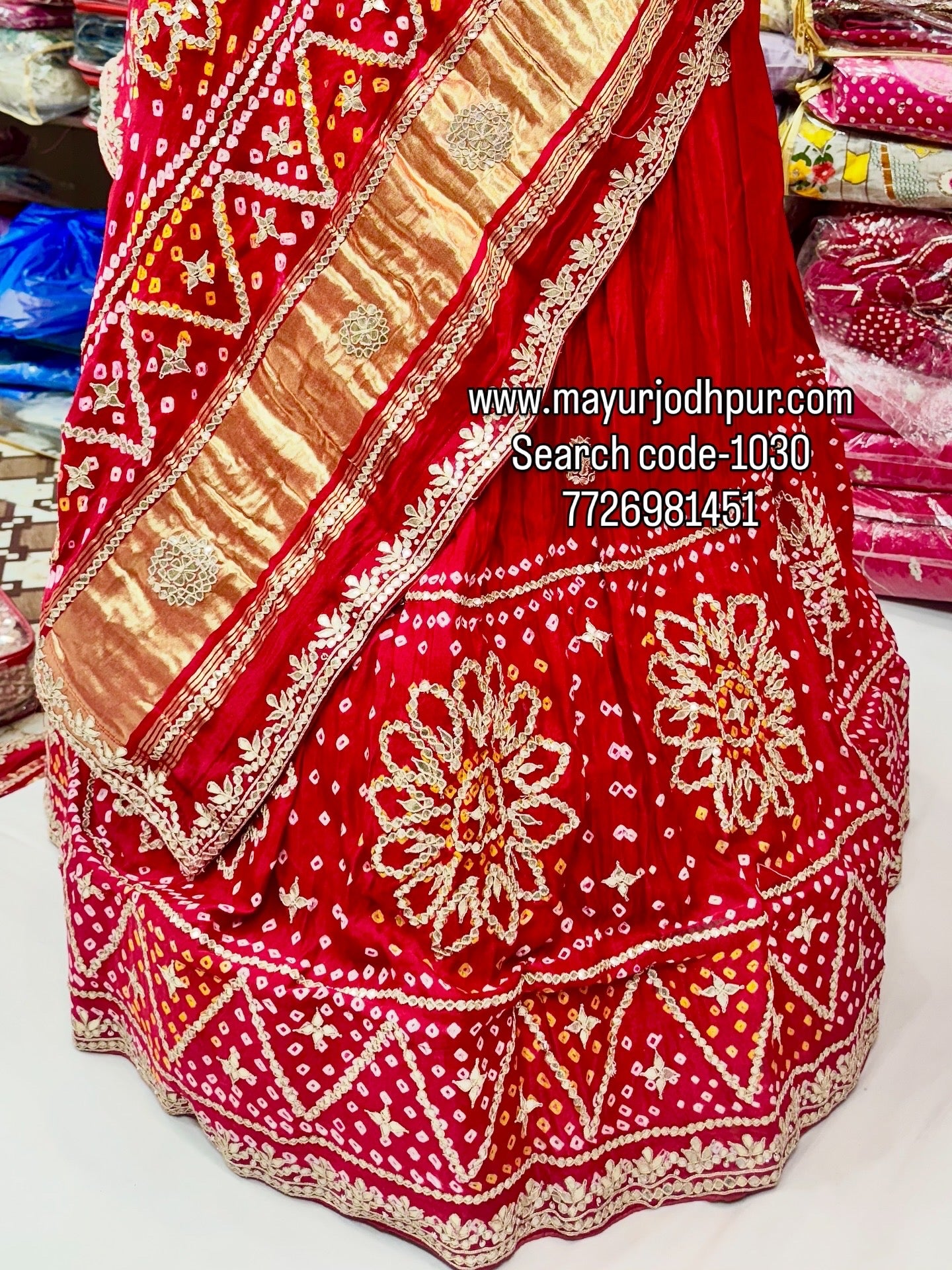 Pure Gajji silk lehnga with highlighting of marodi and gottapatti work