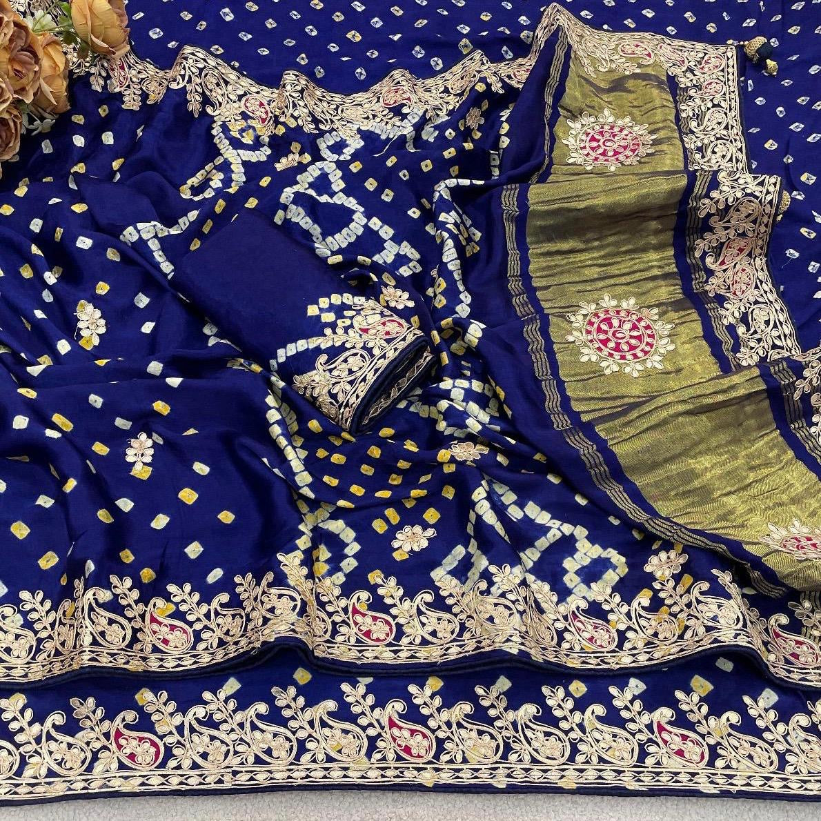Handbandhej gajji modal saree with gotawork