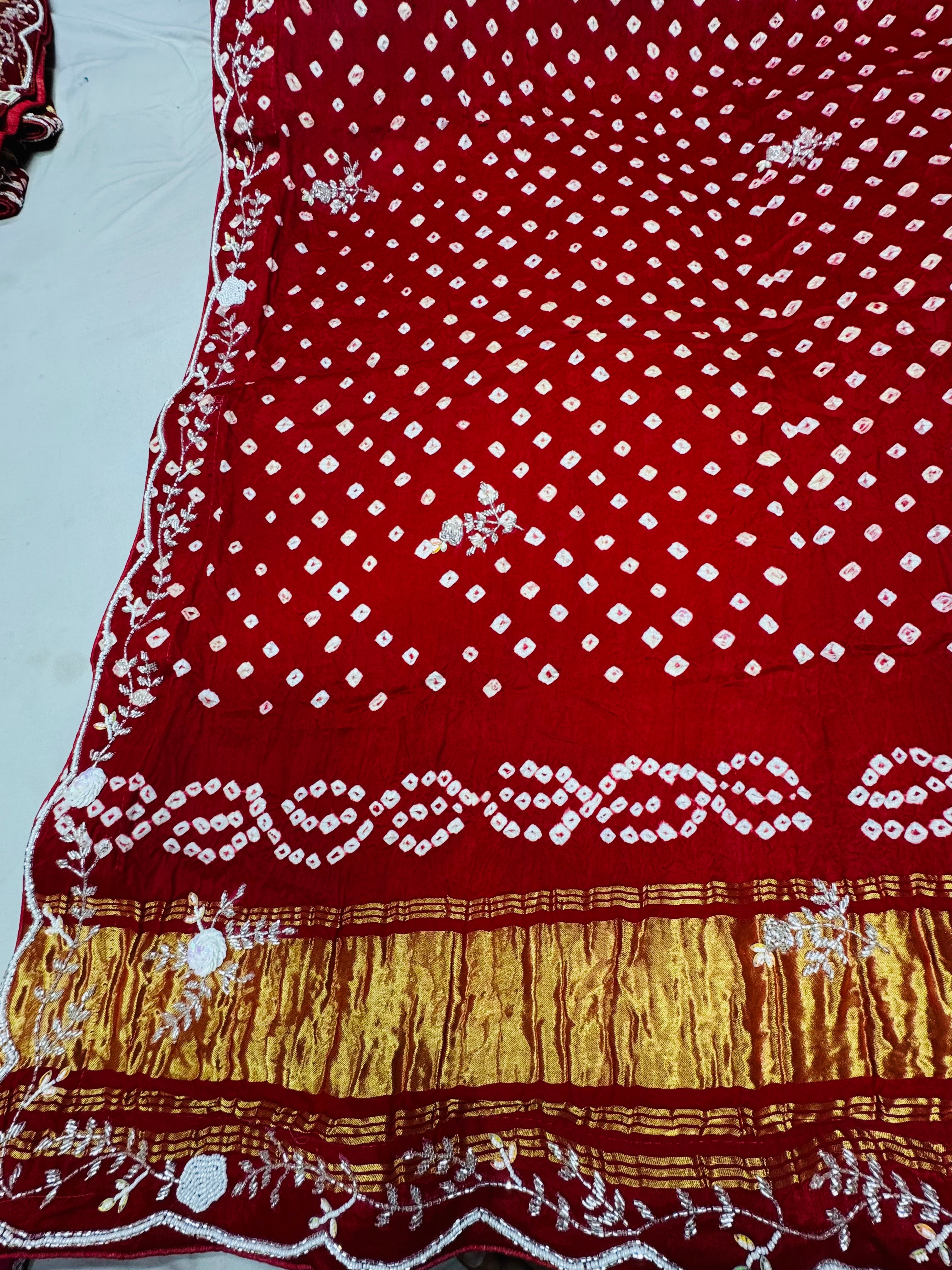 Red color Modal dani bandhej dupatta with handwork