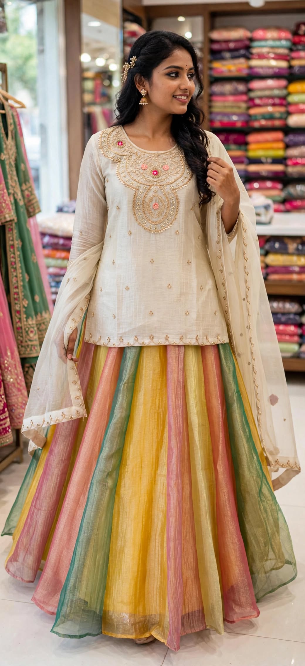 Pastel Rainbow tissue salsa indowestern