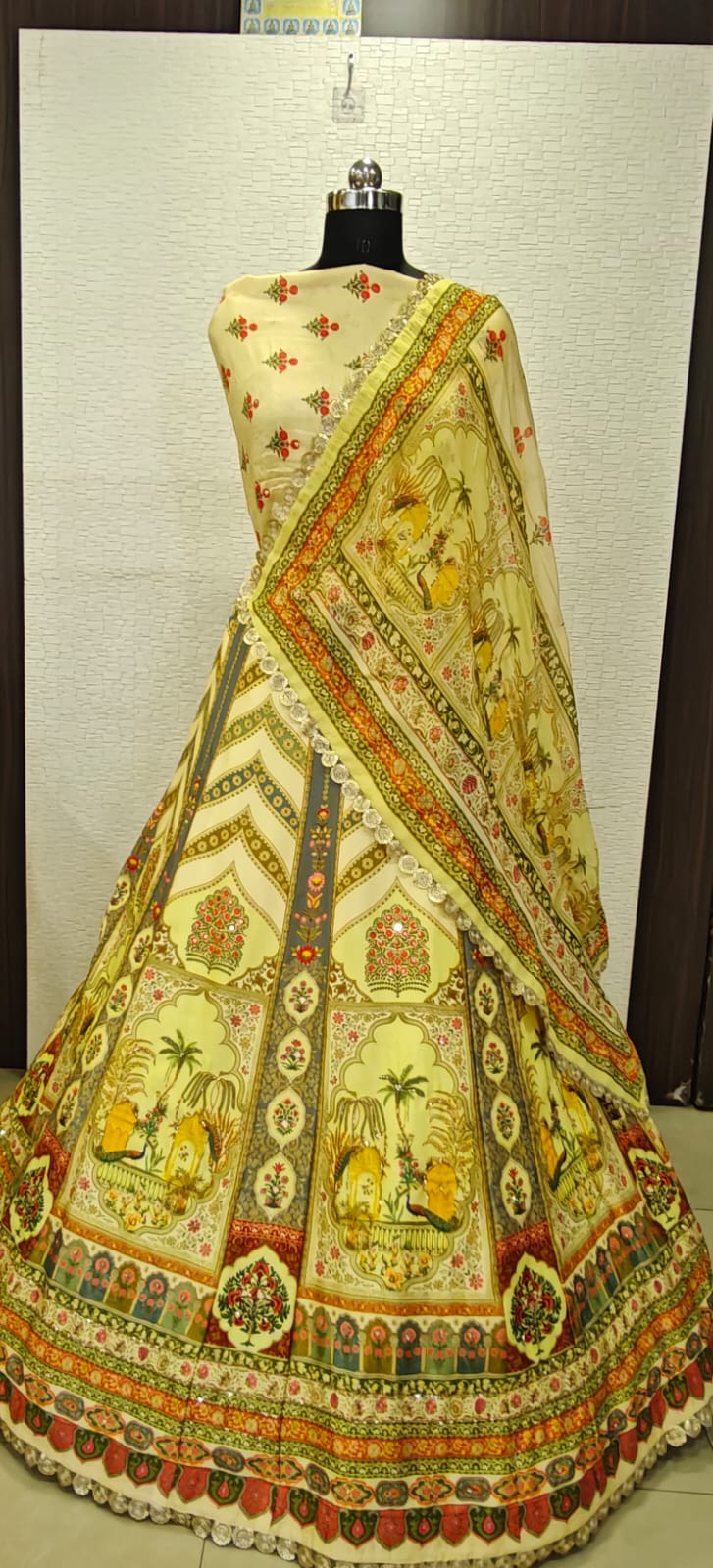 GG inspired handprinted lehnga with crystal dabka work highlighting on it