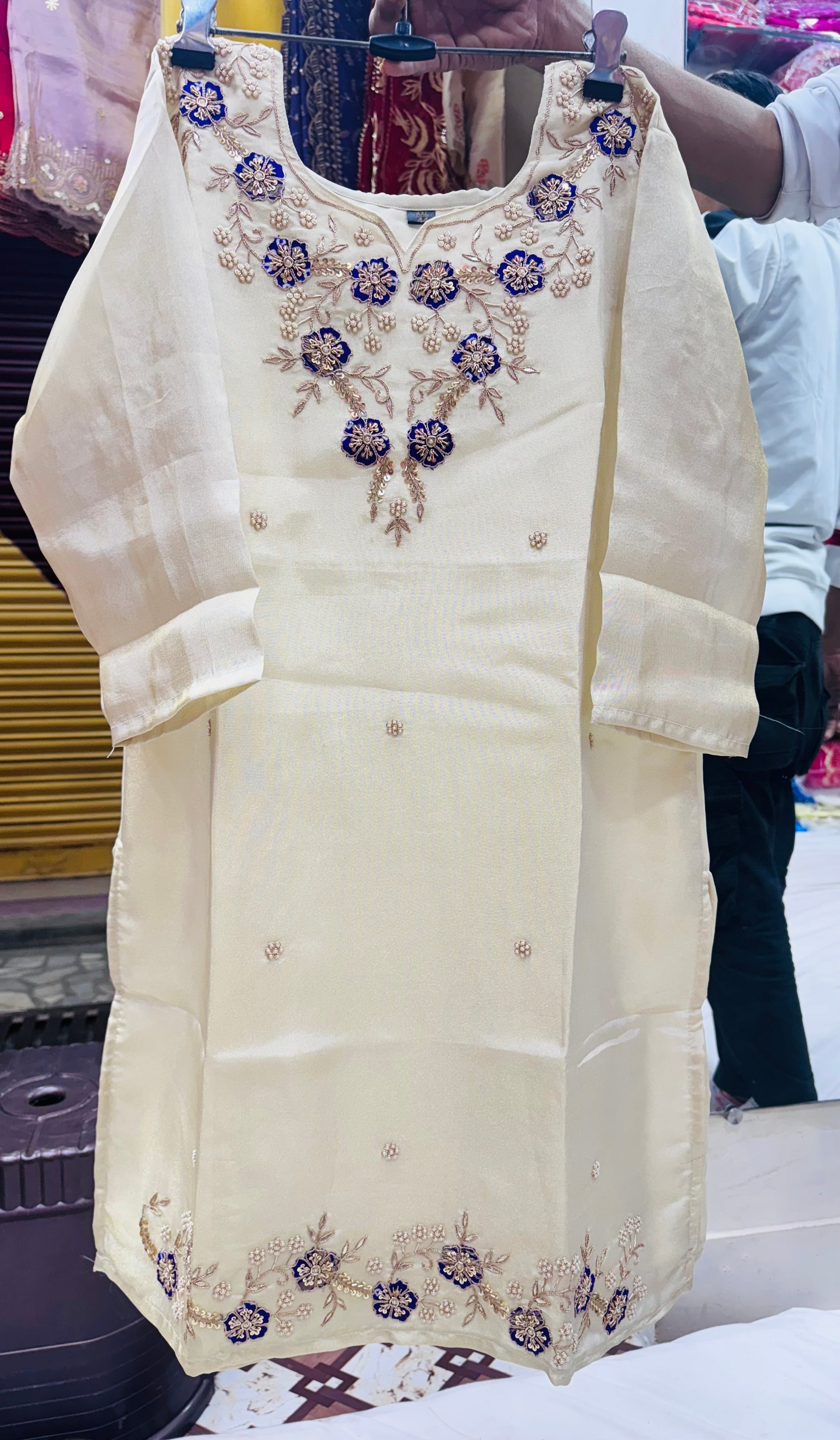 Pure tissue Kurtis with gajji patch work