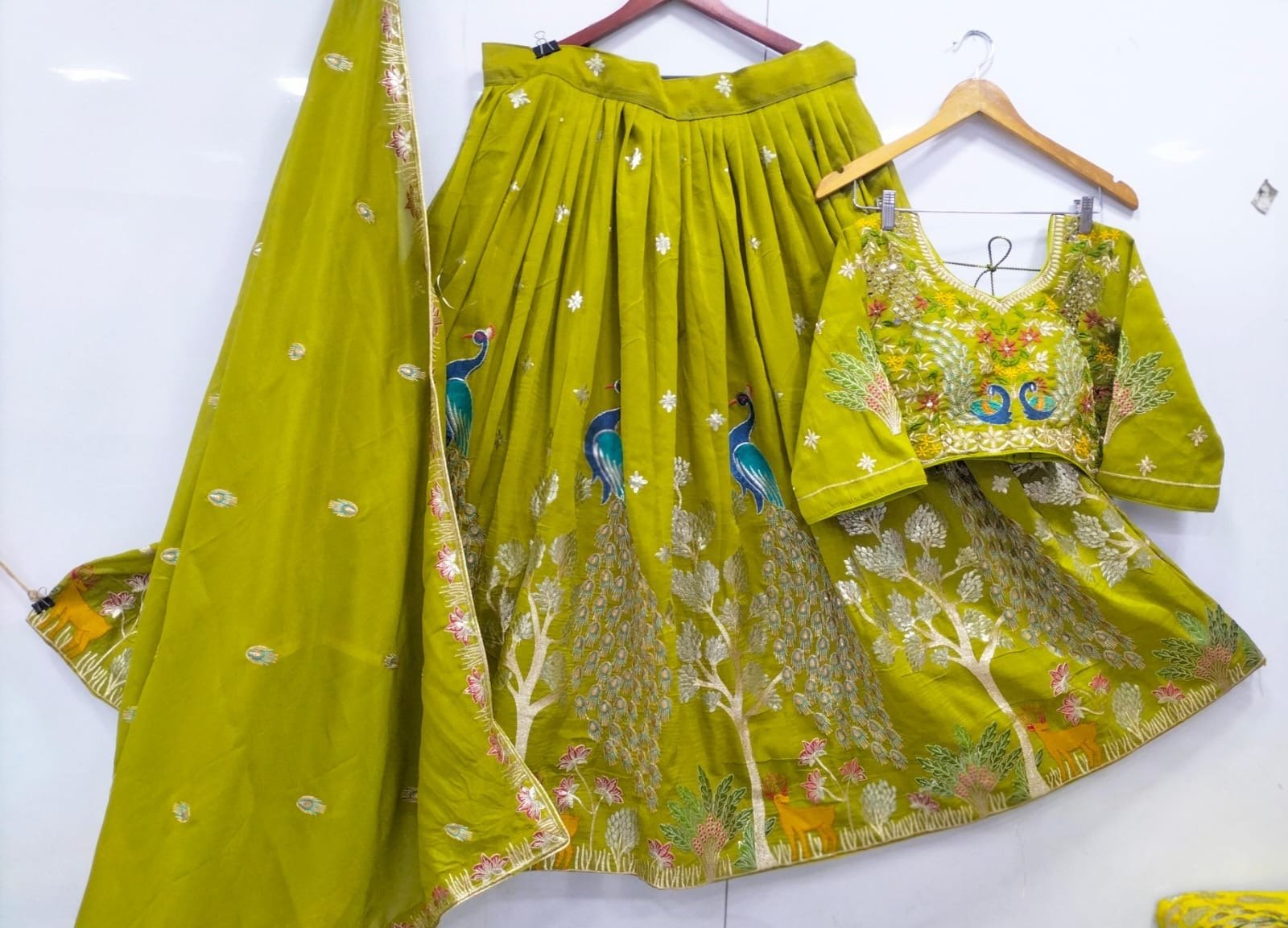 Tissue Lehnga peacock designs