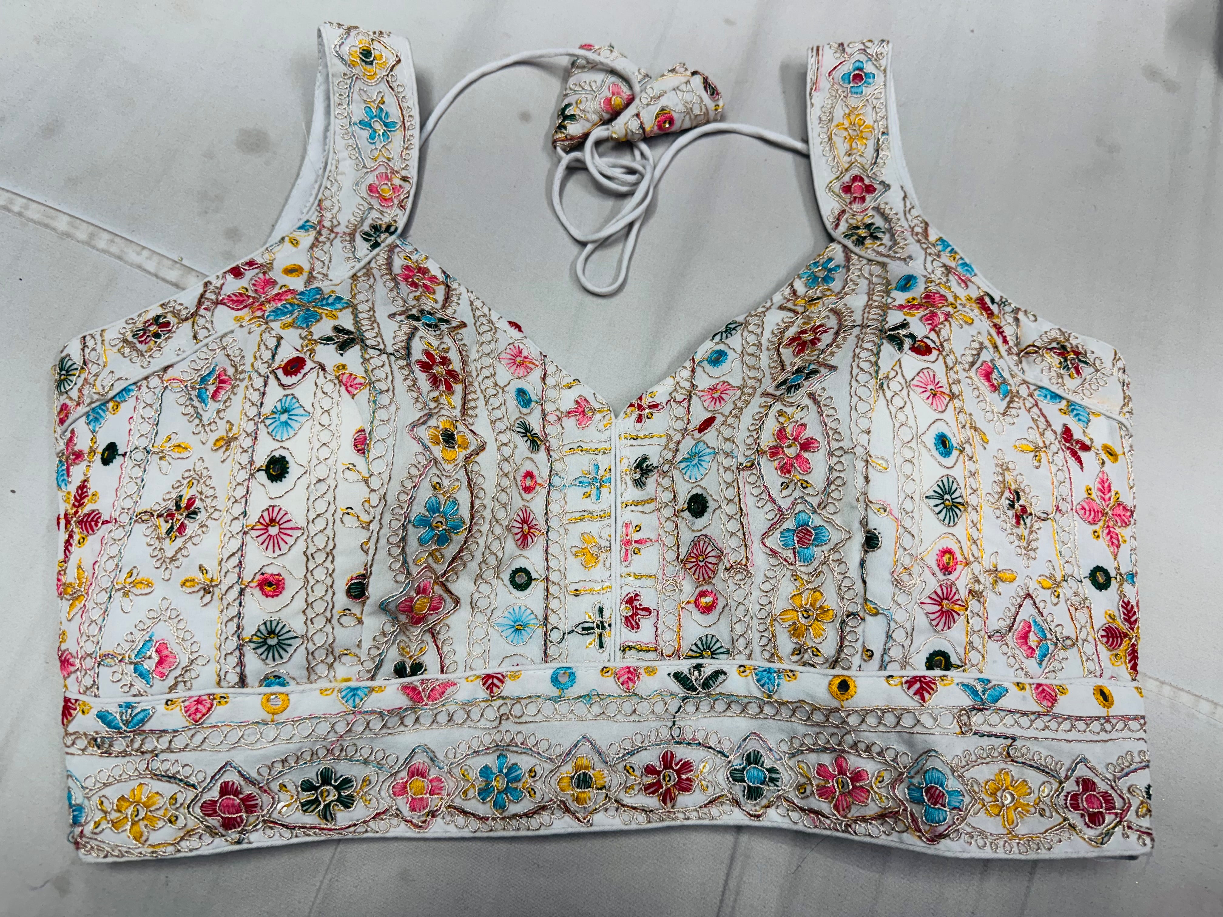 Multicoloured Embroidery and coding work blouse with elbow sleeves