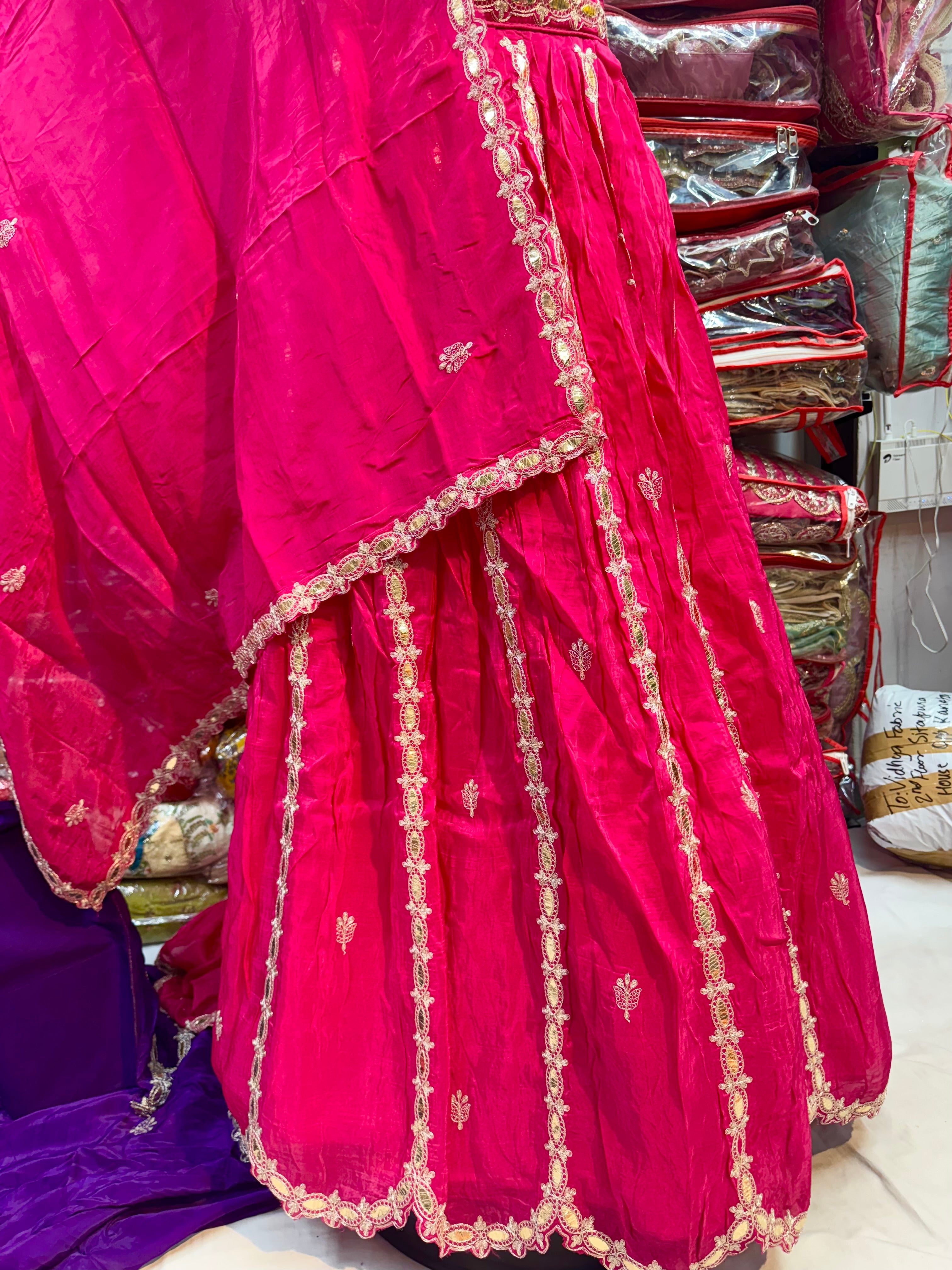 Lehnga of pittan work with gottapatti on HO silk fabric